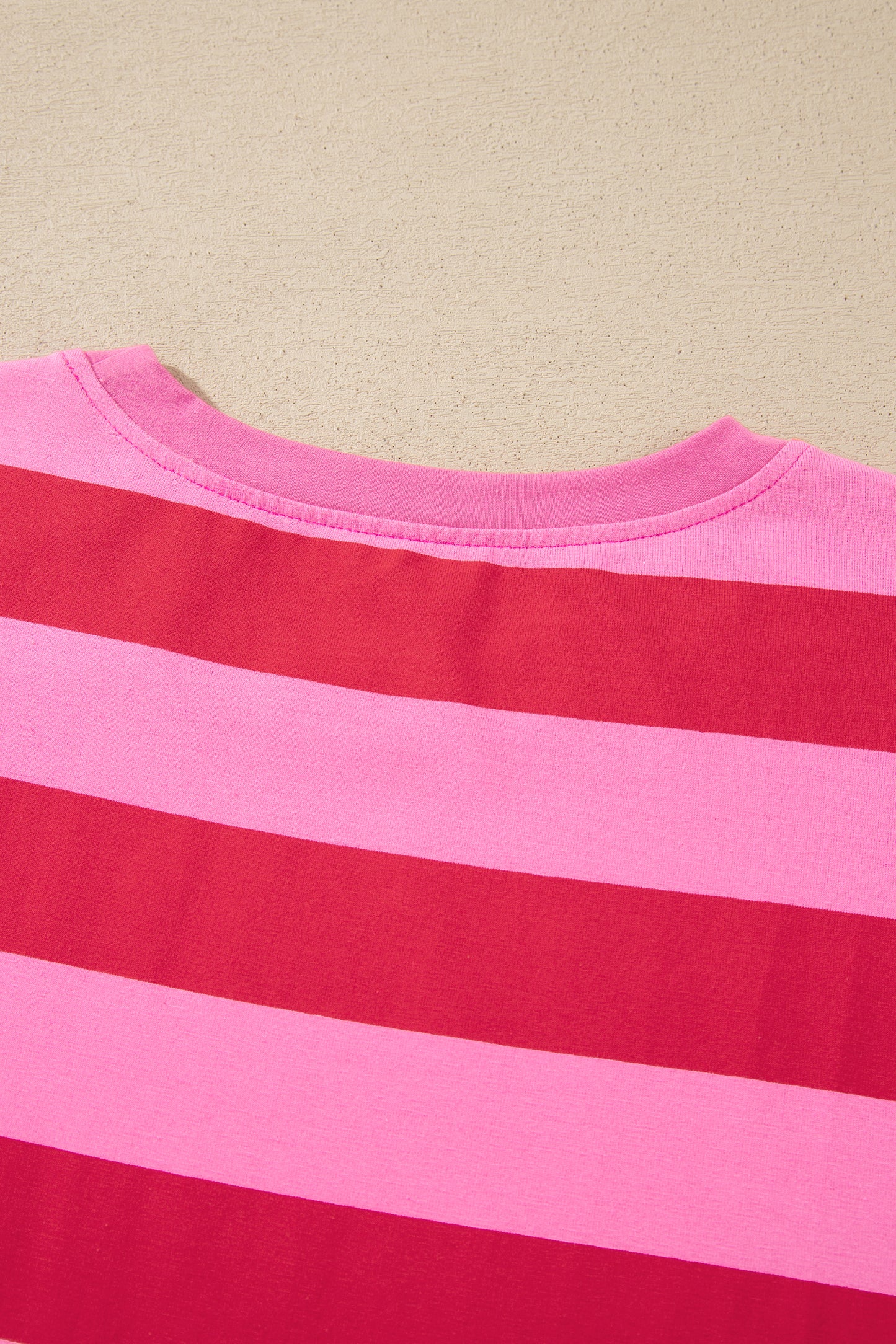 Rose Stripe Cuffed Short Sleeve Pocketed Casual T Shirt Long Dress-TOPS / DRESSES-[Adult]-[Female]-2022 Online Blue Zone Planet
