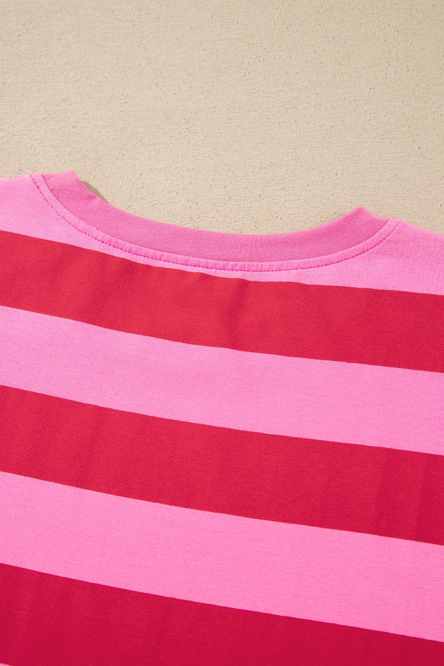 Rose Stripe Cuffed Short Sleeve Pocketed Casual T Shirt Long Dress-TOPS / DRESSES-[Adult]-[Female]-2022 Online Blue Zone Planet
