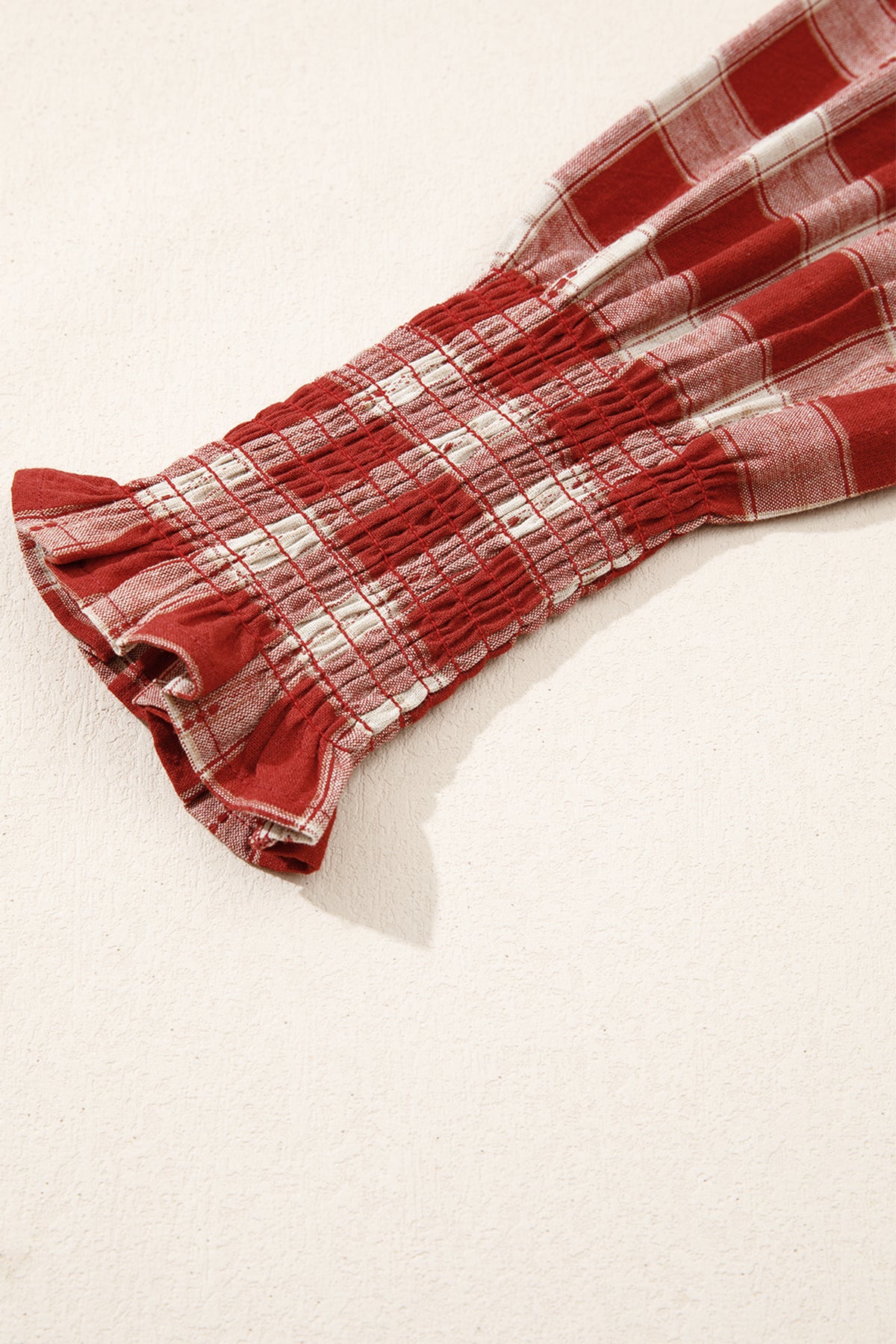 Red Plaid Print Smocked Puff Sleeve Mini Dress-TOPS / DRESSES-[Adult]-[Female]-2022 Online Blue Zone Planet