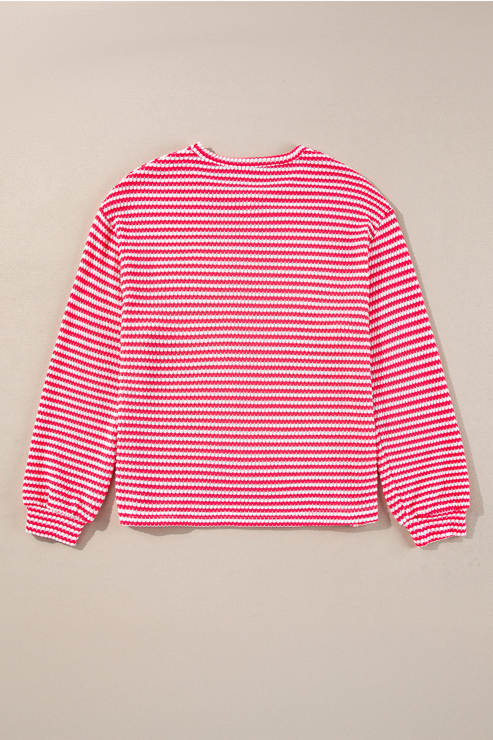 Blue Zone Planet | Rose Stripe Round Neck Drop Shoulder Long Sleeve Top-Tops/Long Sleeve Tops-[Adult]-[Female]-2022 Online Blue Zone Planet