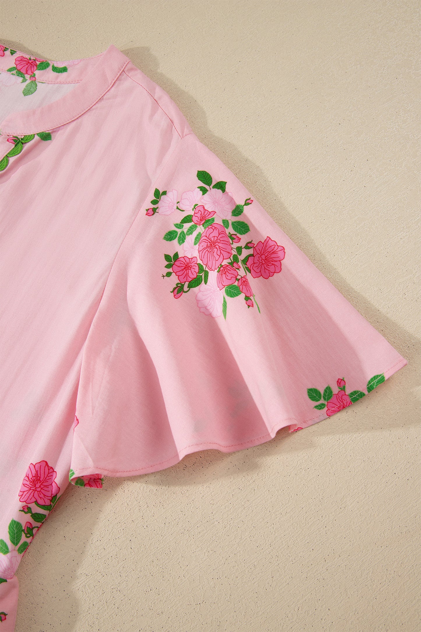 Pink Notched Neck Flutter Short Sleeve Floral Print Maxi Dress-TOPS / DRESSES-[Adult]-[Female]-2022 Online Blue Zone Planet