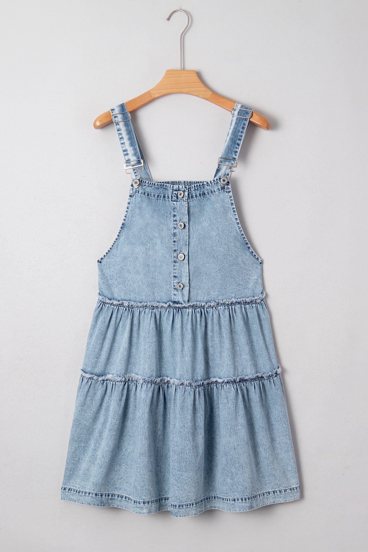 Dusk Blue Light Wash Tiered Flowy Overall Denim Dress-TOPS / DRESSES-[Adult]-[Female]-2022 Online Blue Zone Planet
