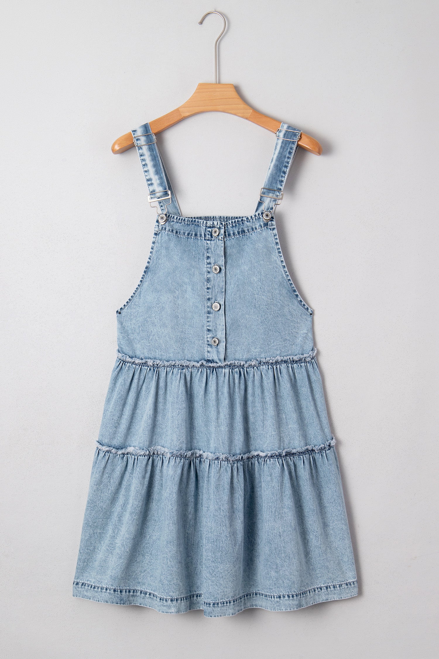 Dusk Blue Light Wash Tiered Flowy Overall Denim Dress-TOPS / DRESSES-[Adult]-[Female]-2022 Online Blue Zone Planet