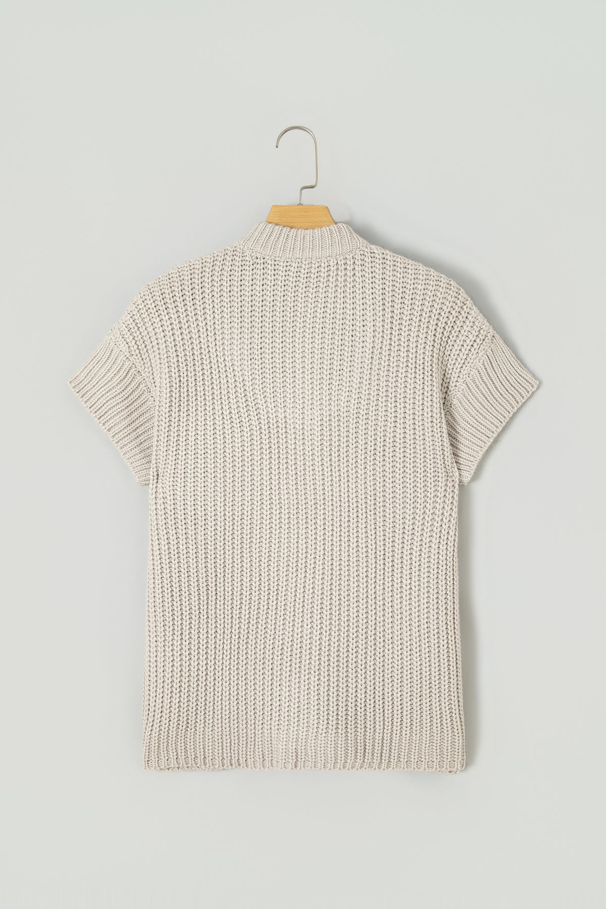 Jet Stream Solid Color Short Sleeve Zipper Knit High Neck Sweater-Sweaters & Cardigans/Short Sleeve Sweaters-[Adult]-[Female]-2022 Online Blue Zone Planet