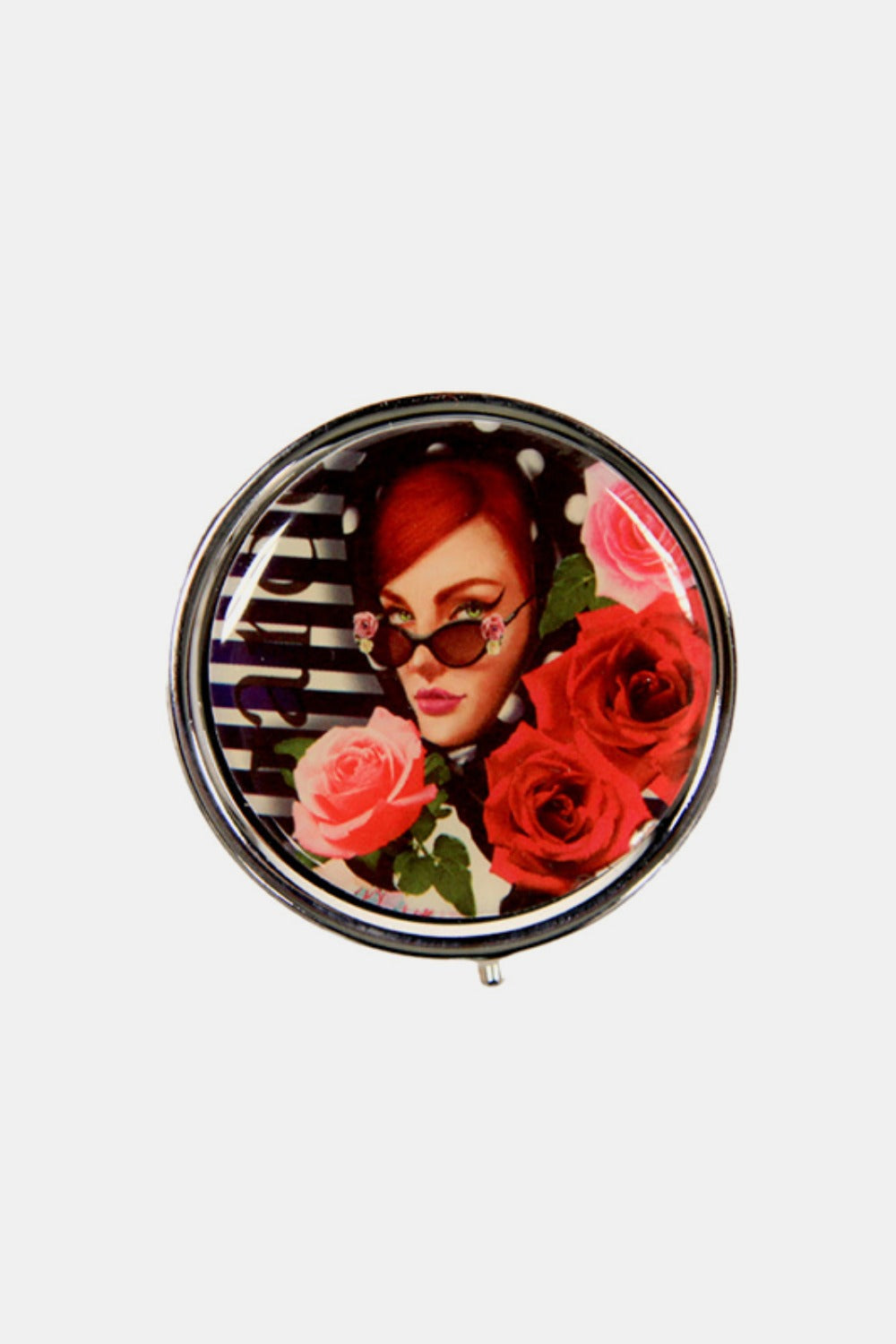 Nicole Lee USA Print Metallic Circular Small Pill Case-PILL CASES-[Adult]-[Female]-Lady In Red-One Size-2022 Online Blue Zone Planet