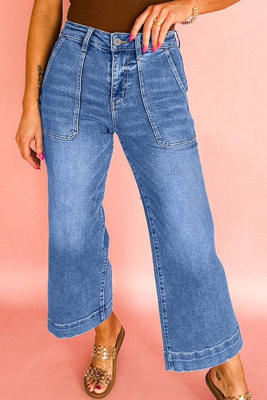 Sky Blue Cropped High Rise Wide Leg Jeans-Bottoms/Jeans-[Adult]-[Female]-Sky Blue-4-2022 Online Blue Zone Planet