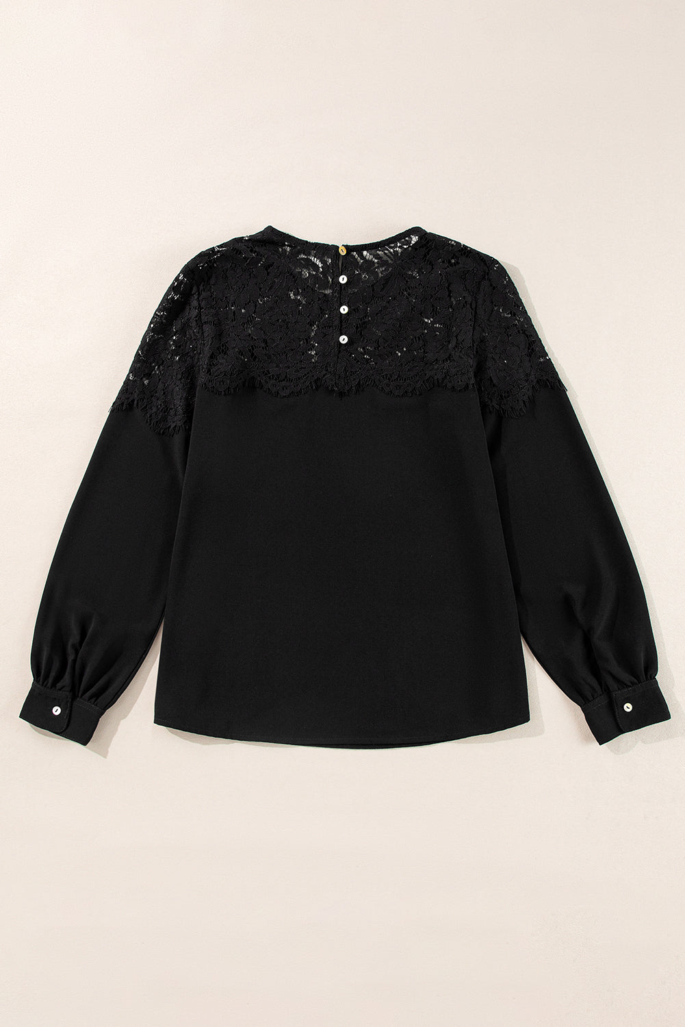 Lace Detail Round Neck Long Sleeve Blouse-TOPS / DRESSES-[Adult]-[Female]-2022 Online Blue Zone Planet