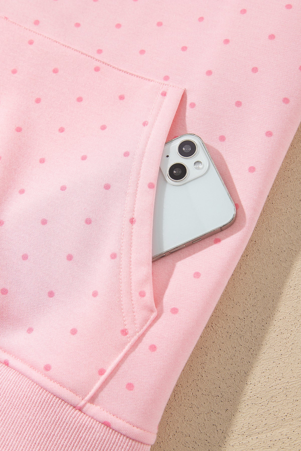 Pink Polka Dot Printed Oversized Hoodie Casual Shorts 2pcs Set-Tops / Dresses-[Adult]-[Female]-2022 Online Blue Zone Planet