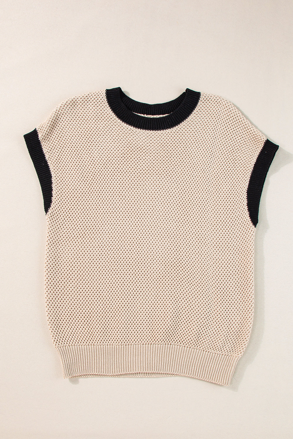 Contrast Trim Round Neck Cap Sleeve Knit Top-TOPS / DRESSES-[Adult]-[Female]-2022 Online Blue Zone Planet