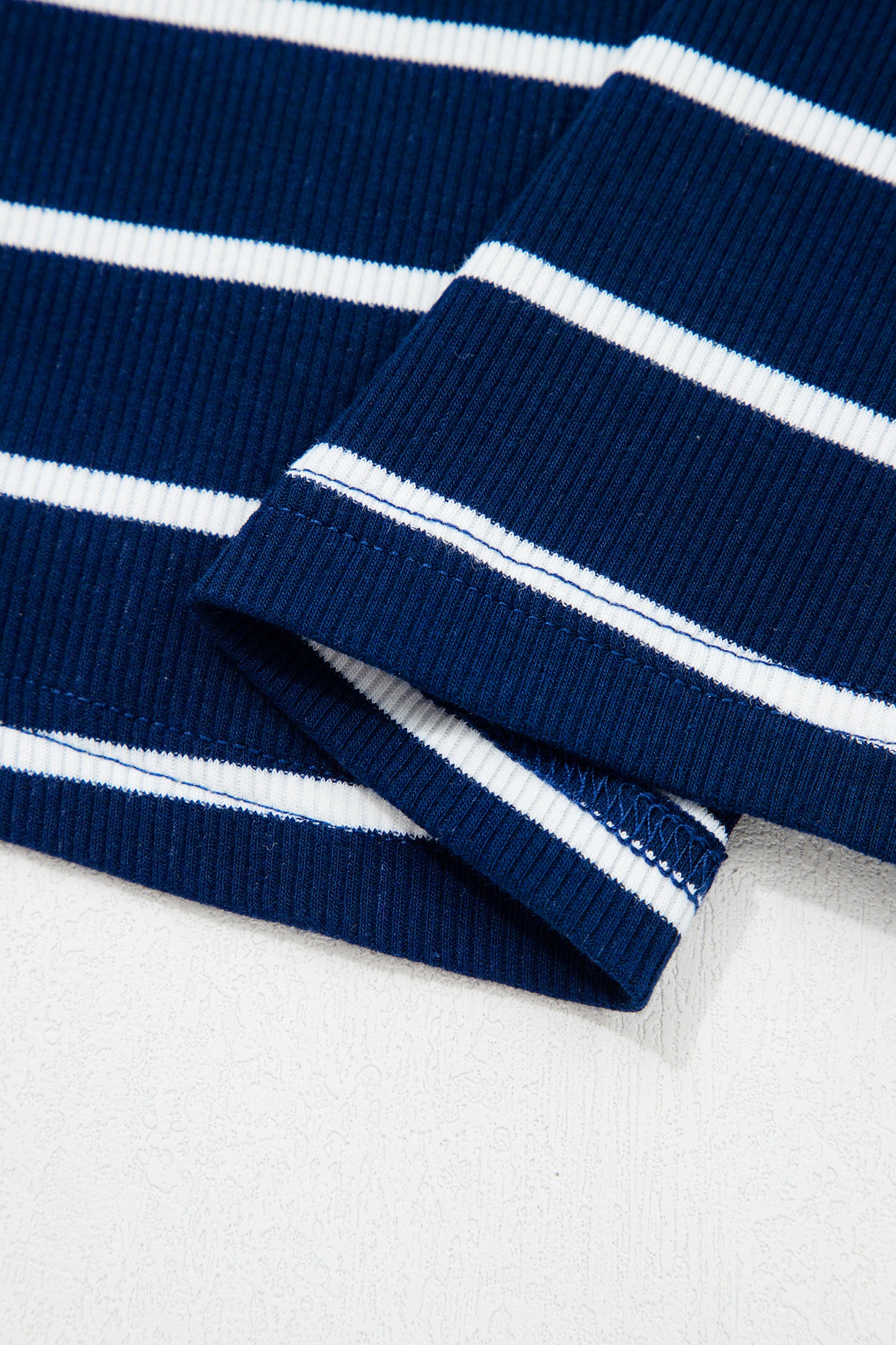 Blue Stripe Stand Collar V Neck Elastic Cuffs Half Sleeve Dolman Top-Tops/Tops & Tees-[Adult]-[Female]-2022 Online Blue Zone Planet