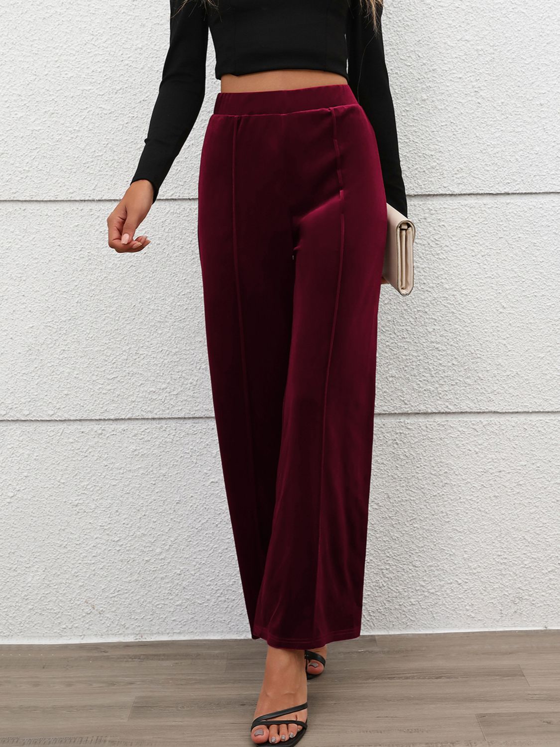 Elastic Waist Wide Leg Pants-BOTTOMS SIZES SMALL MEDIUM LARGE-[Adult]-[Female]-2022 Online Blue Zone Planet