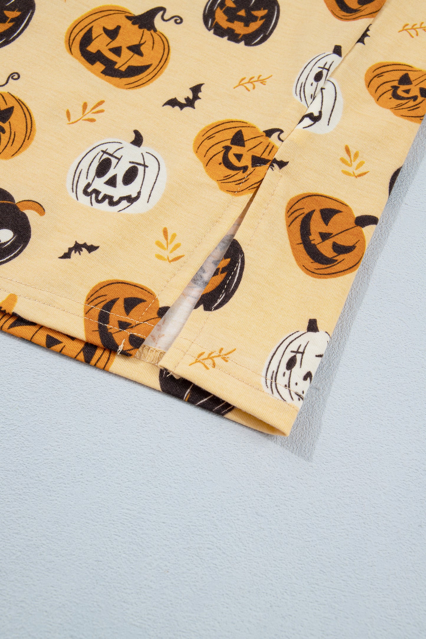 Orange Long Sleeve Ruffle Pumpkin Face Print Two Piece Lounge Set-Loungewear & Sleepwear/Loungewear-[Adult]-[Female]-2022 Online Blue Zone Planet