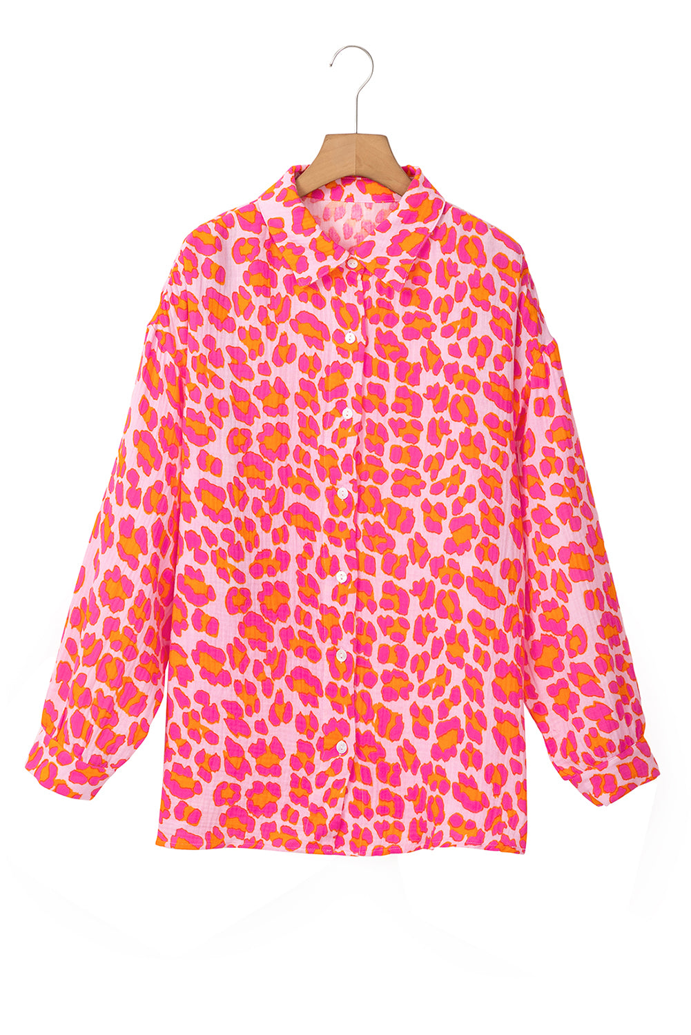 Blue Zone Planet | Rose Leopard Printed Button Up Loose Shirt-Tops/Blouses & Shirts-[Adult]-[Female]-2022 Online Blue Zone Planet