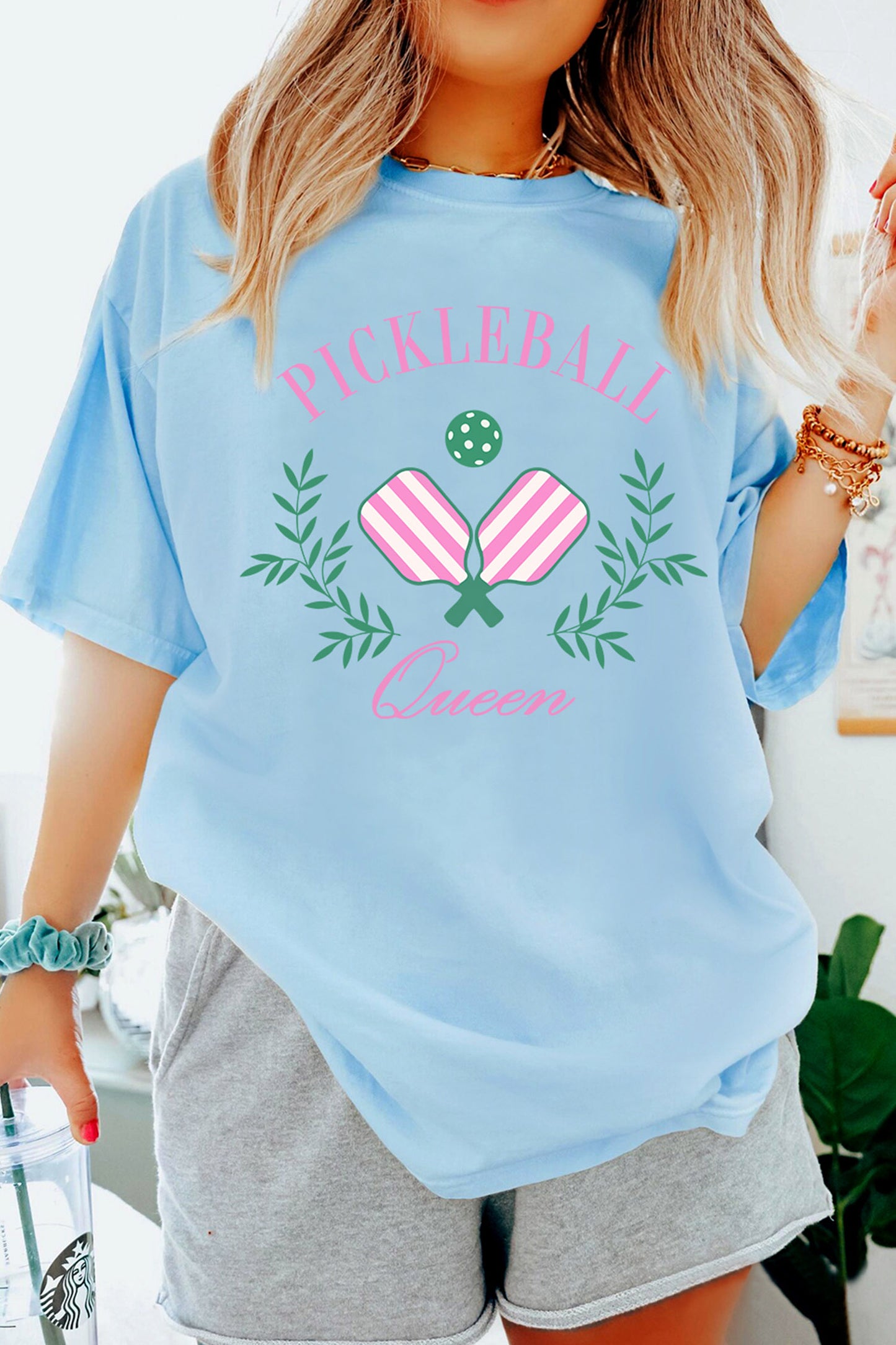 Light Blue Pickleball Queen Relaxed Graphic Tee-Graphic/Graphic Tees-[Adult]-[Female]-2022 Online Blue Zone Planet