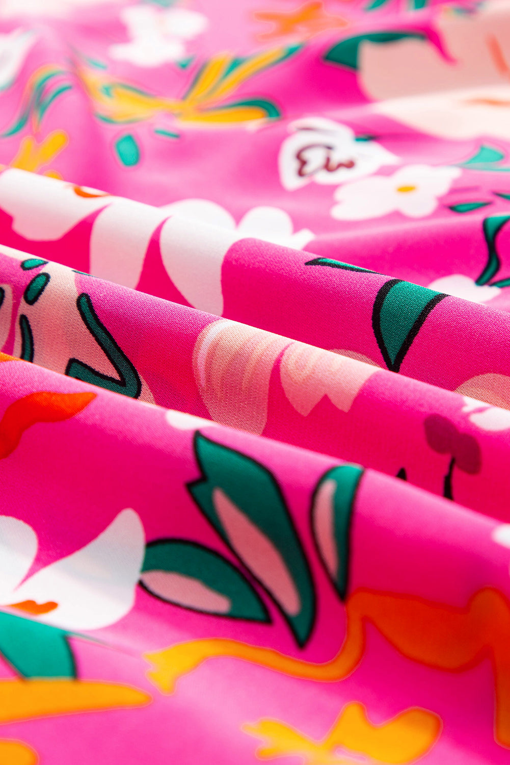 Rose Floral Printed Split V Neck Puff Sleeve Blouse-Tops/Blouses & Shirts-[Adult]-[Female]-2022 Online Blue Zone Planet