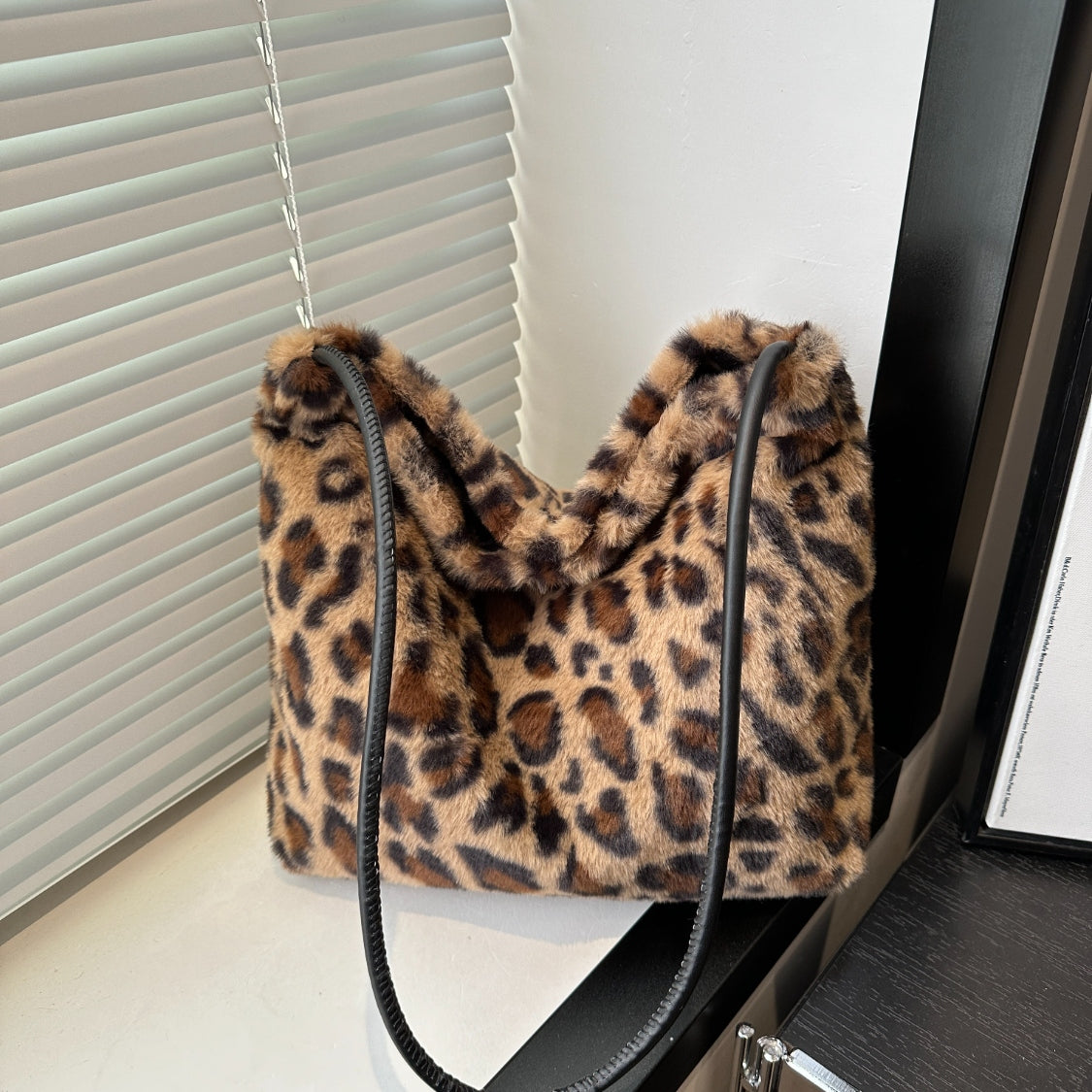 Blue Zone Planet | Leopard Furry Shoulder Bag-HANDBAGS-[Adult]-[Female]-Brown-One Size-2022 Online Blue Zone Planet