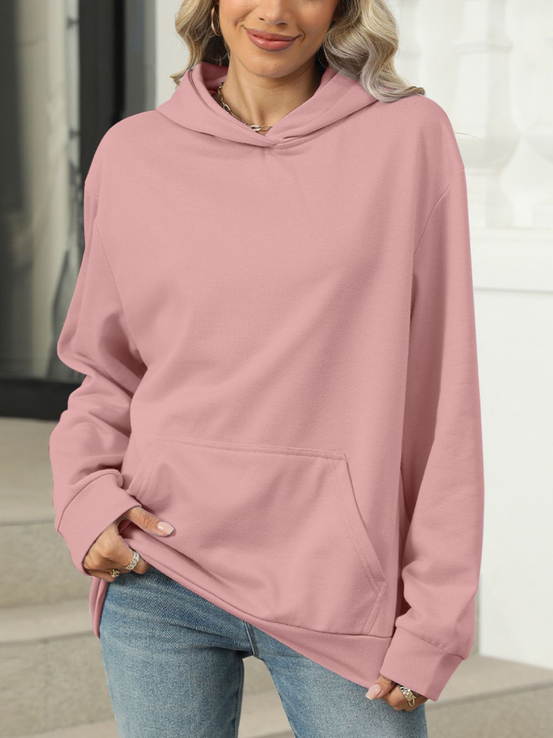 Blue Zone Planet | Pocketed Long Sleeve Hoodie-TOPS / DRESSES-[Adult]-[Female]-Dusty Pink-S-2022 Online Blue Zone Planet