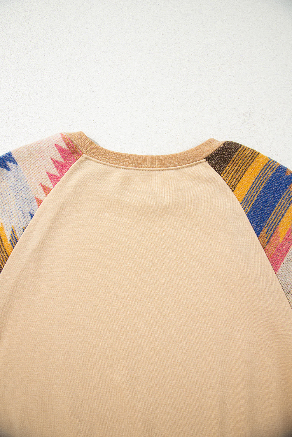 Light French Beige Aztec Patchwork Raglan Pullover Sweatshirt-Tops/Sweatshirts & Hoodies-[Adult]-[Female]-2022 Online Blue Zone Planet