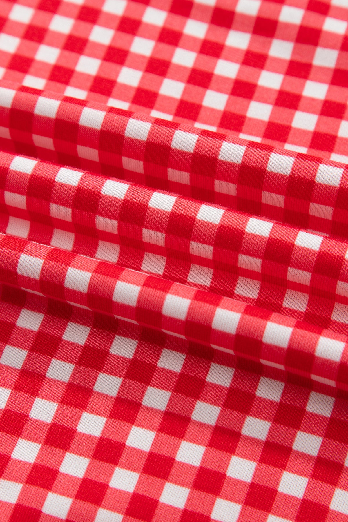 Red Gingham Oversized Ribbed Trim Crew Neck Long Sleeve Top and Skort Set-Two Piece Sets/Two Piece Dresses-[Adult]-[Female]-2022 Online Blue Zone Planet