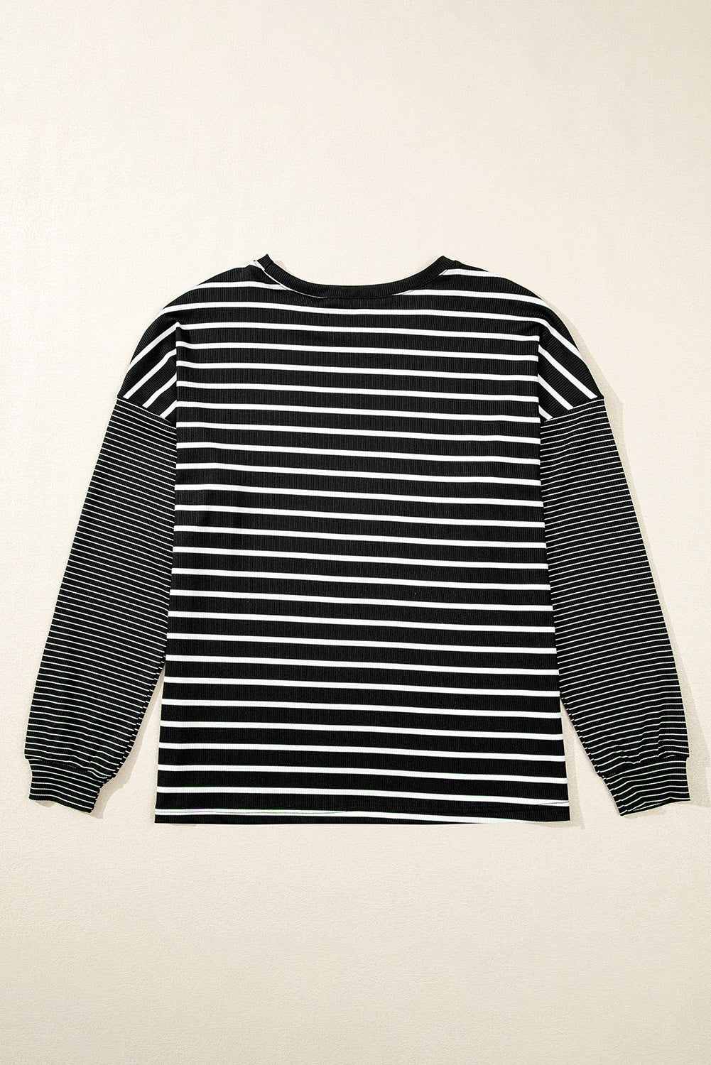 Blue Zone Planet | Black Striped Patchwork Loose Long Sleeve Tee-TOPS / DRESSES-[Adult]-[Female]-2022 Online Blue Zone Planet