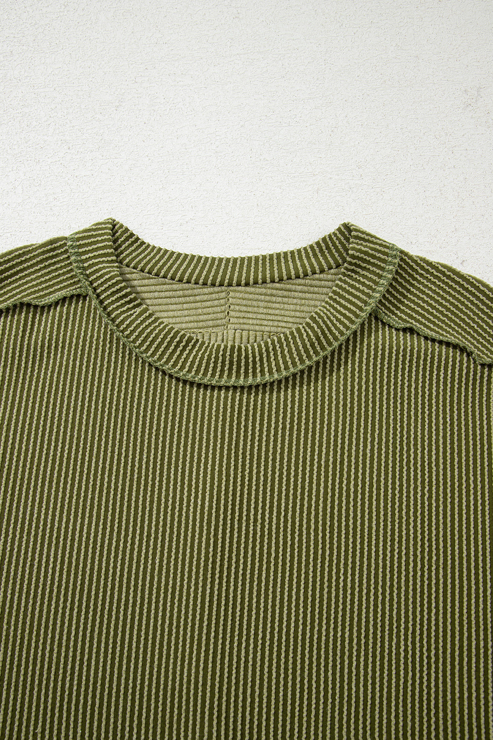 Jungle Green Textured Knit Exposed Stitching T-Shirt-Tops/Tops & Tees-[Adult]-[Female]-2022 Online Blue Zone Planet