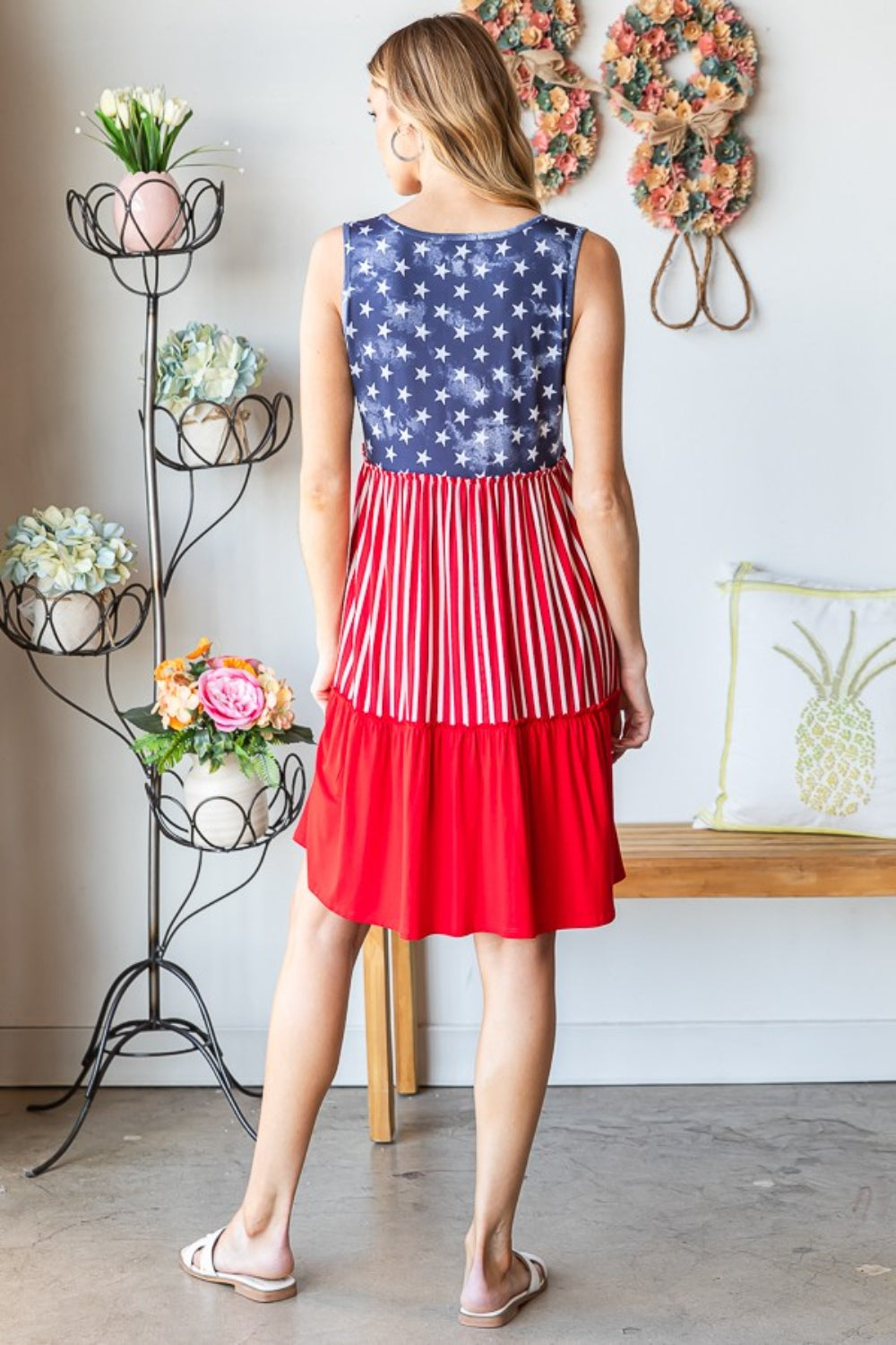 Heimish Full Size US Flag Theme Contrast Tank Dress BLUE ZONE PLANET