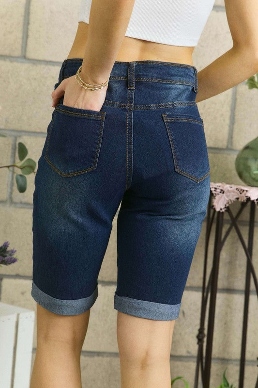 ADORA Distressed Denim Shorts with Pockets-BOTTOM SIZES SMALL MEDIUM LARGE-[Adult]-[Female]-2022 Online Blue Zone Planet