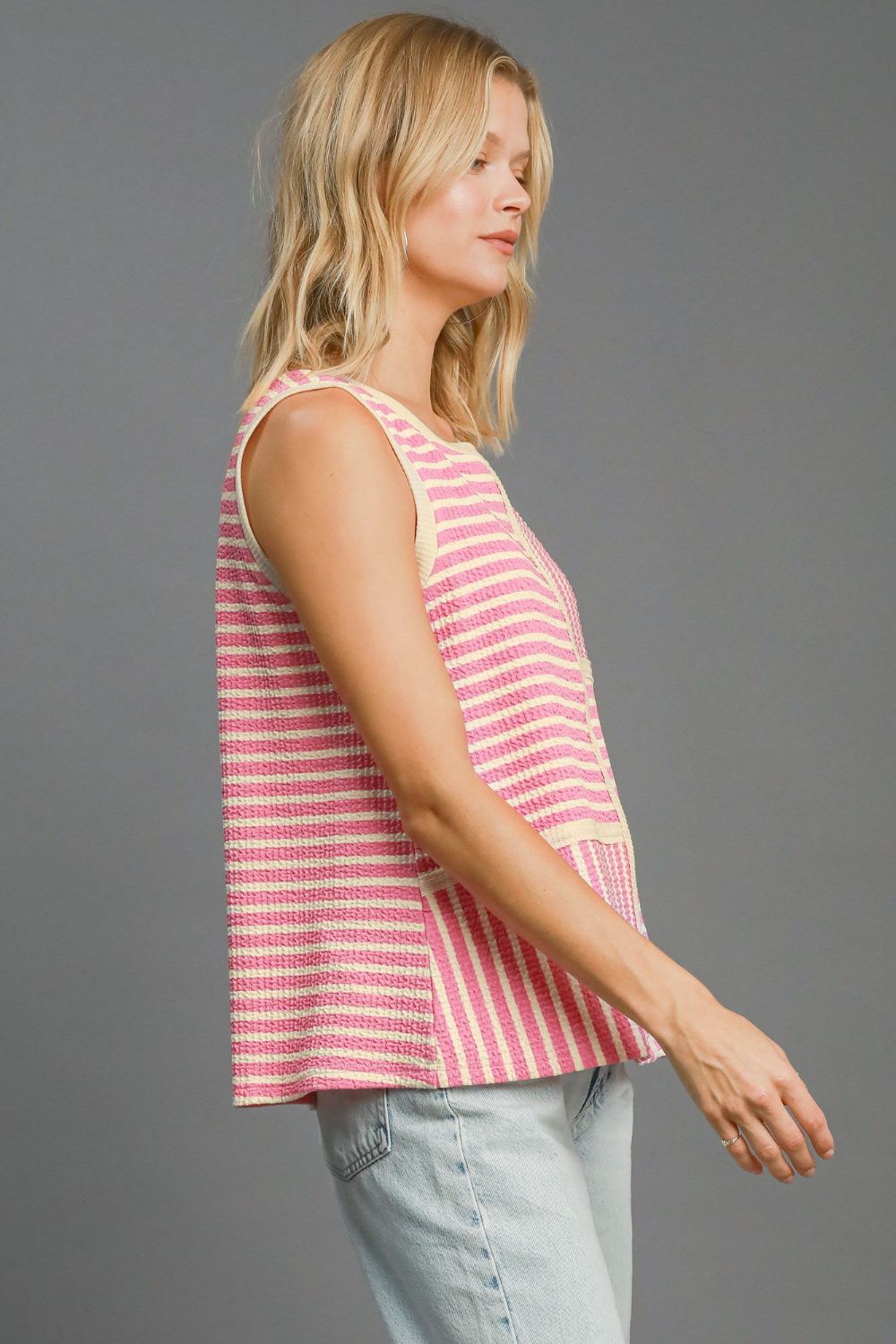 Umgee Round Neck Texture Striped Tank-TOPS / DRESSES-[Adult]-[Female]-2022 Online Blue Zone Planet