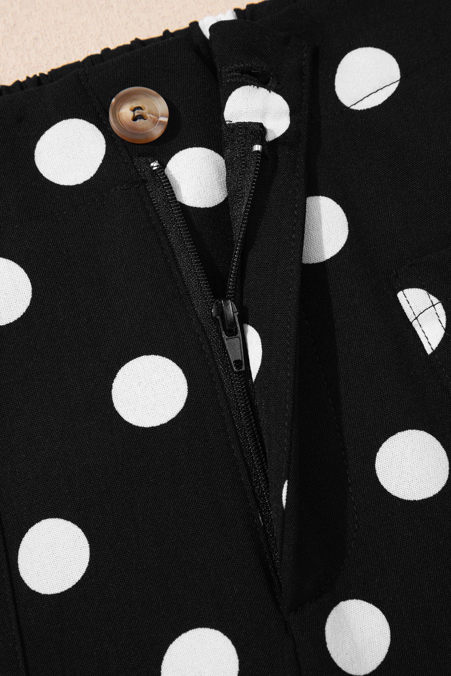 Black Polka Dot Print Patched Pocket Mid-rise Straight Leg Pants-Bottoms/Pants & Culotte-[Adult]-[Female]-2022 Online Blue Zone Planet