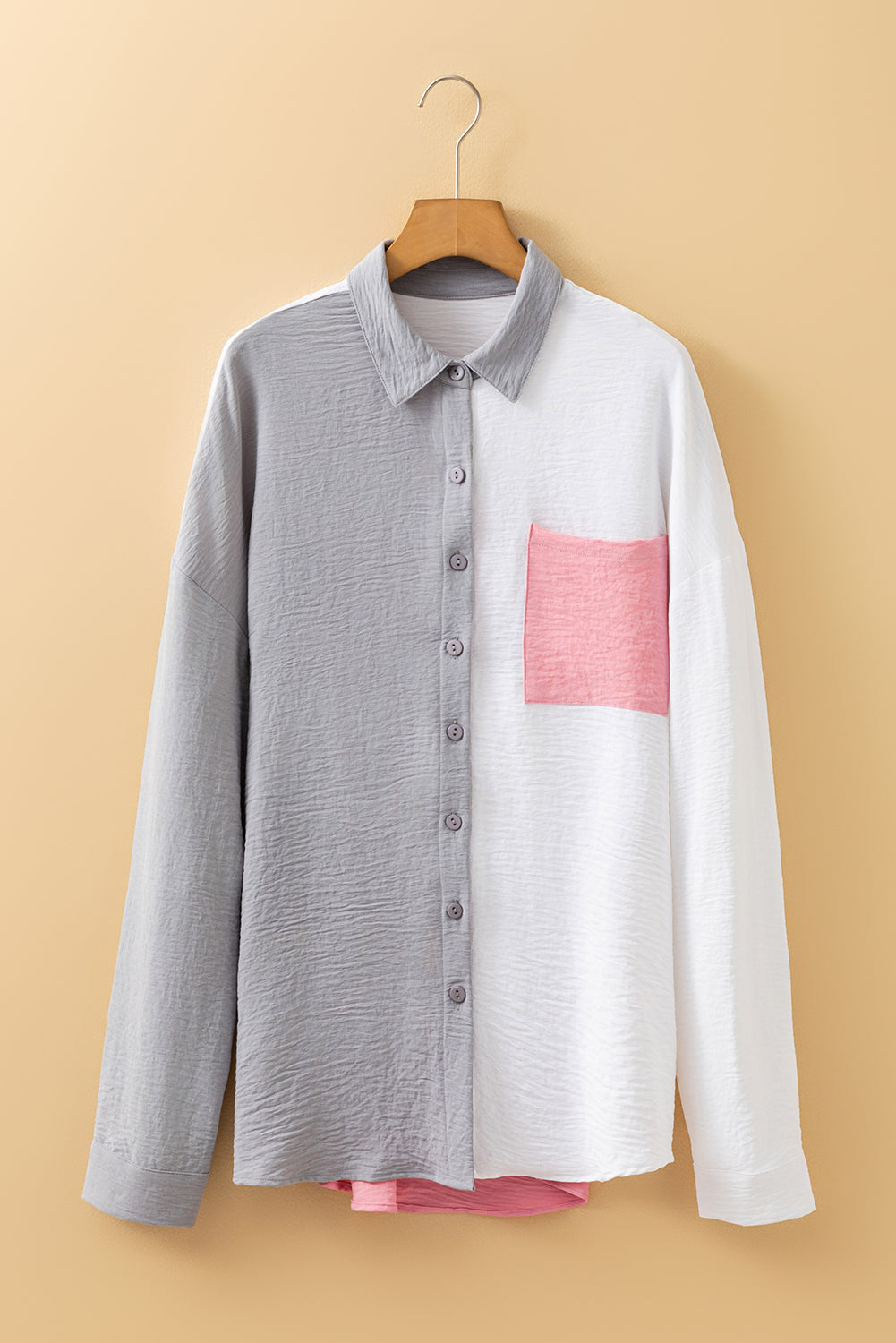 Gray Color Block/Pure Color Patch Pocket Shirt-Tops/Blouses & Shirts-[Adult]-[Female]-2022 Online Blue Zone Planet