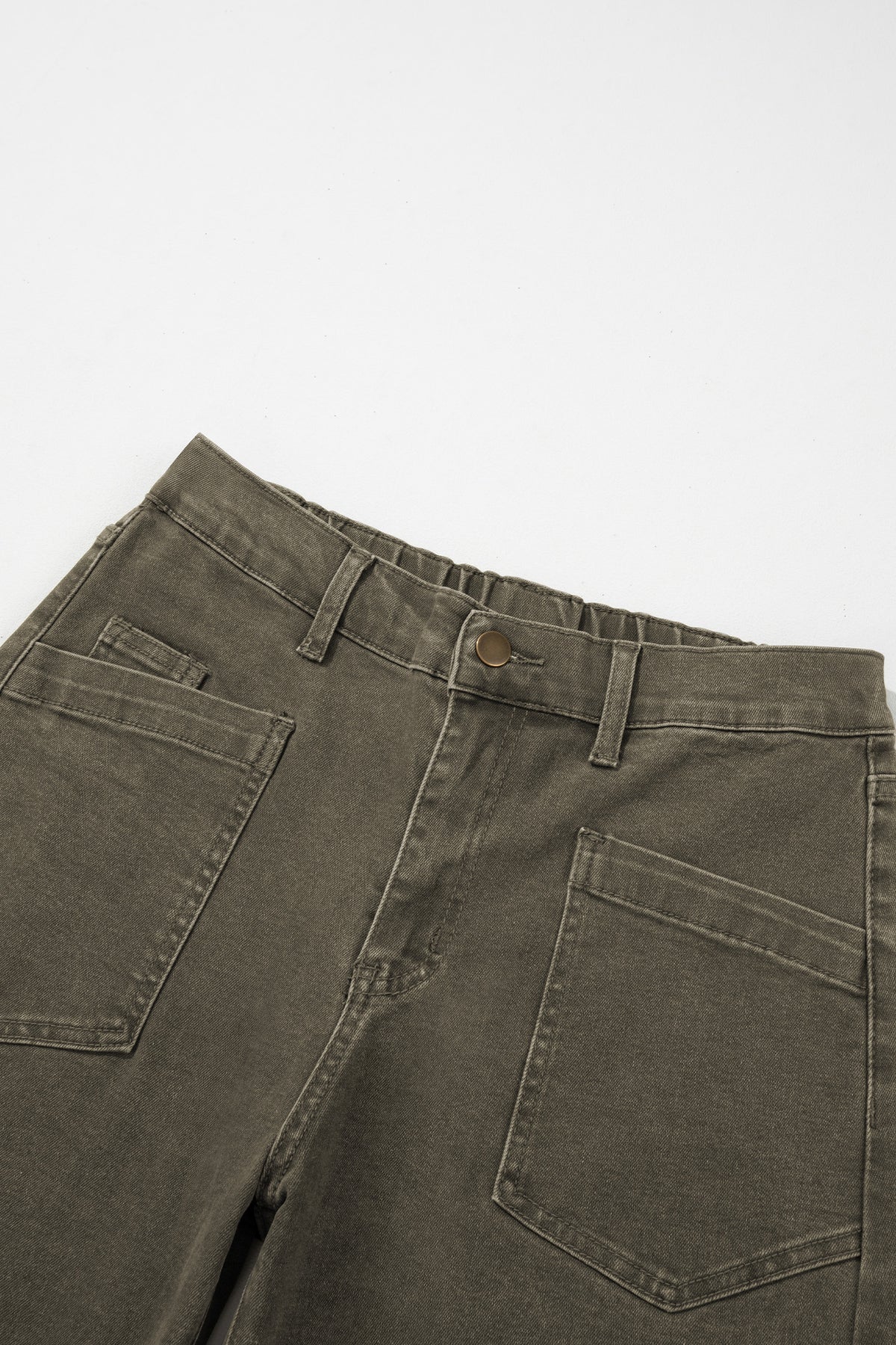 Four Leaf Clover Solid Color Square Patch Pocket Ankle-length Barrel Jeans-Bottoms/Jeans-[Adult]-[Female]-2022 Online Blue Zone Planet