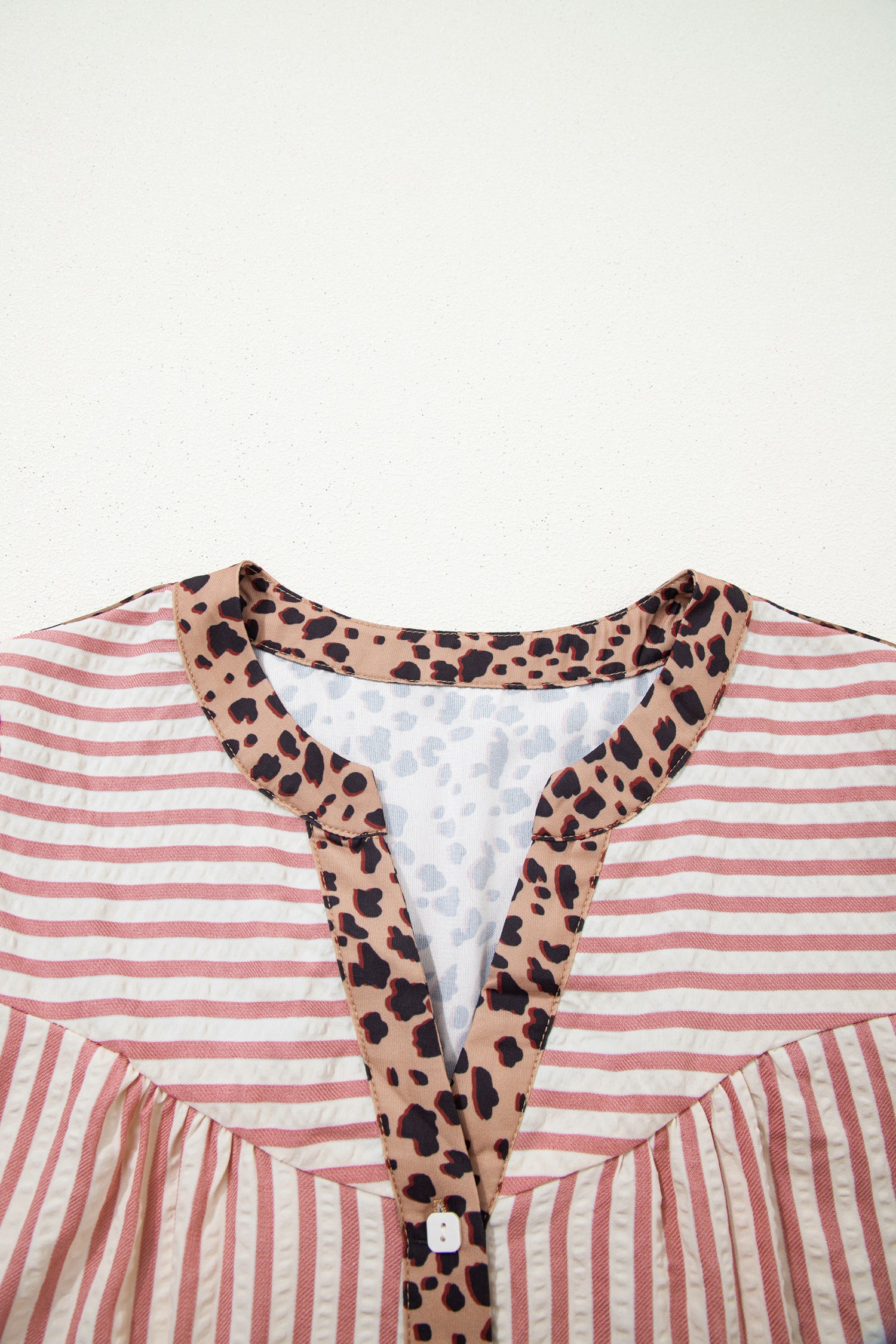 Pink Stripe Square Button Leopard Trim Loose Bracelet Sleeve Shirt Dress-Bracelet-[Adult]-[Female]-2022 Online Blue Zone Planet
