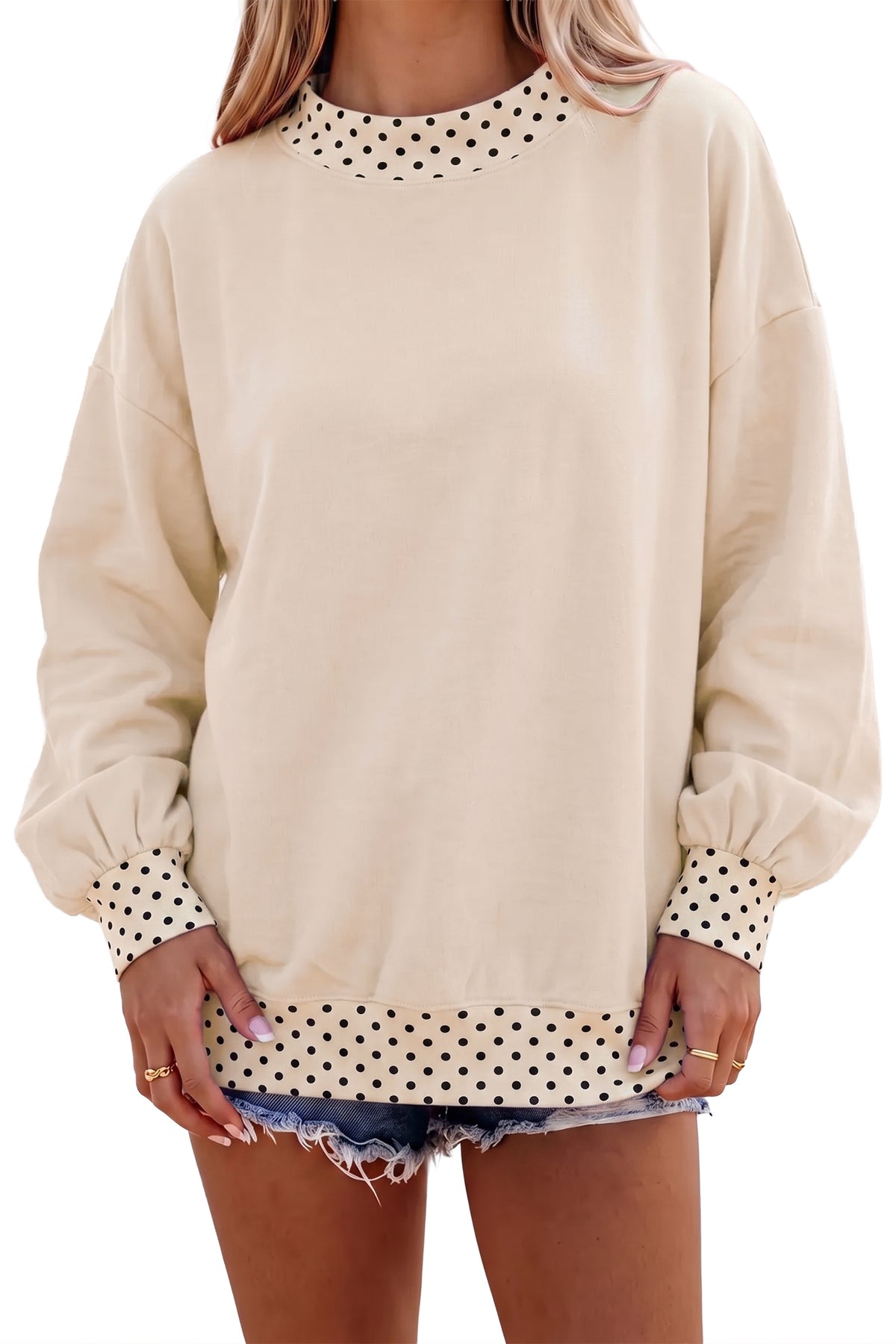 Jet Stream Colorblock Polka Dot Contrast Trim Oversized Sweatshirt