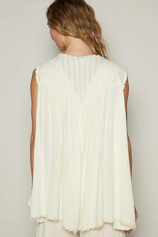POL Pearl Detail Open Front Sleeveless Cardigan-TOPS / DRESSES-[Adult]-[Female]-2022 Online Blue Zone Planet