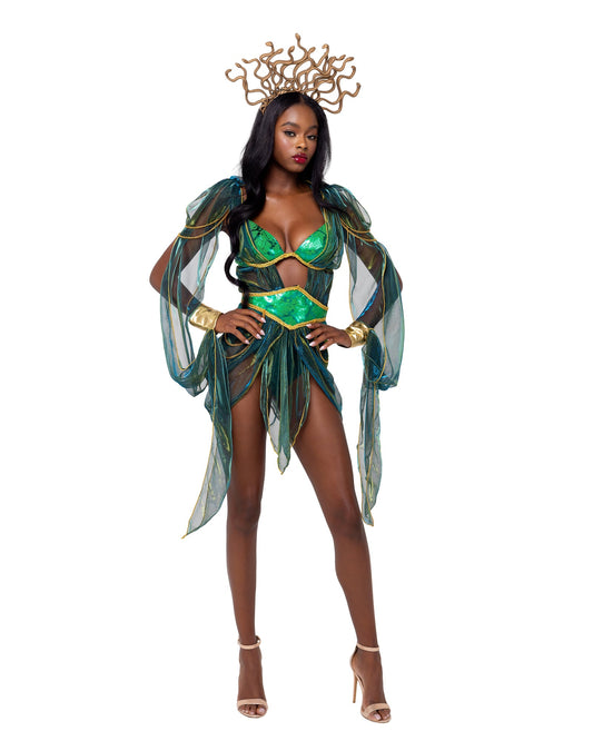 3 Piece Sultry Medusa Halloween Costume-[Adult]-[Female]-Green-S-2022 Online Blue Zone Planet