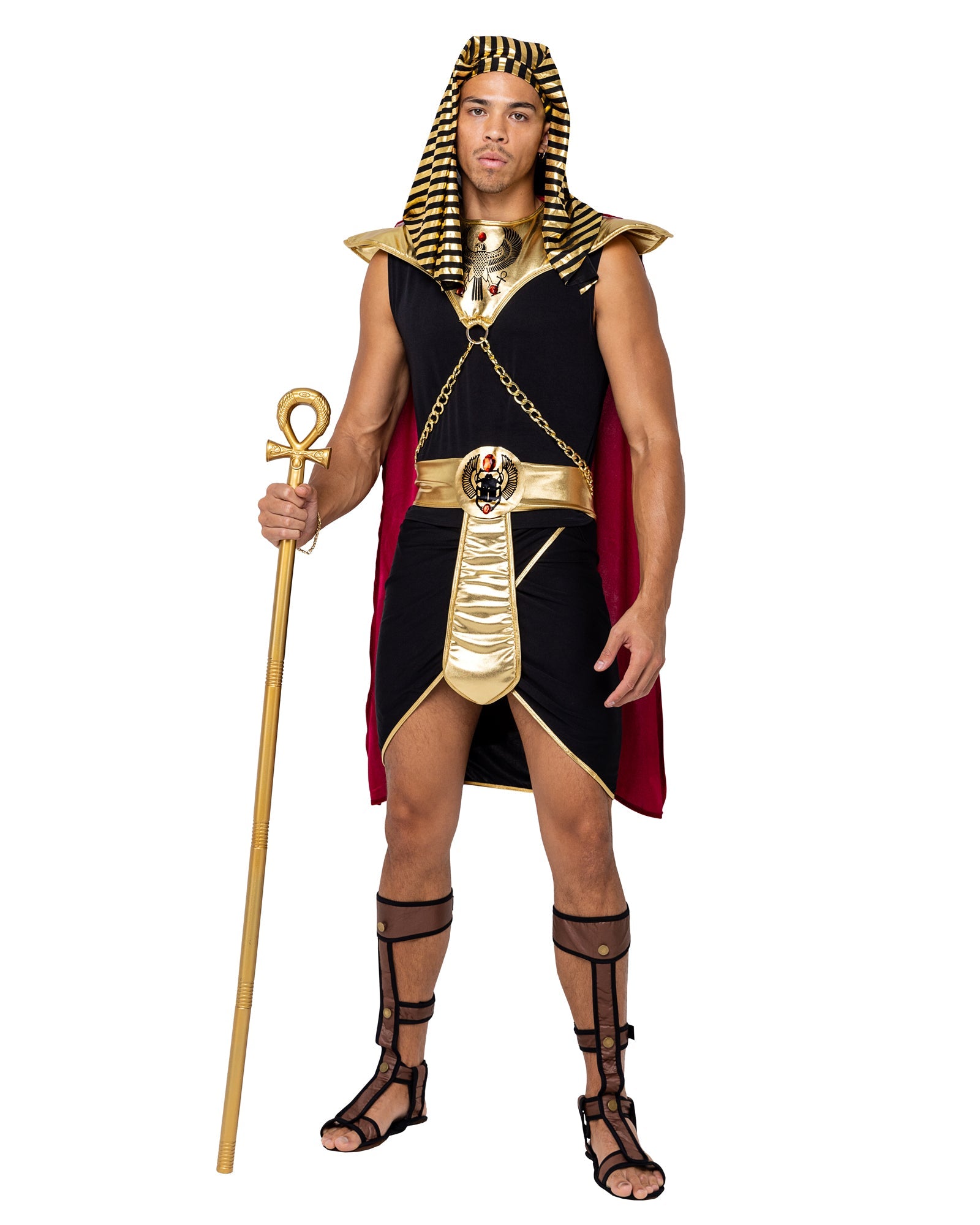 5 Piece Mighty Pharaoh Halloween Costume-[Adult]-[Female]-Black/Gold-S-2022 Online Blue Zone Planet