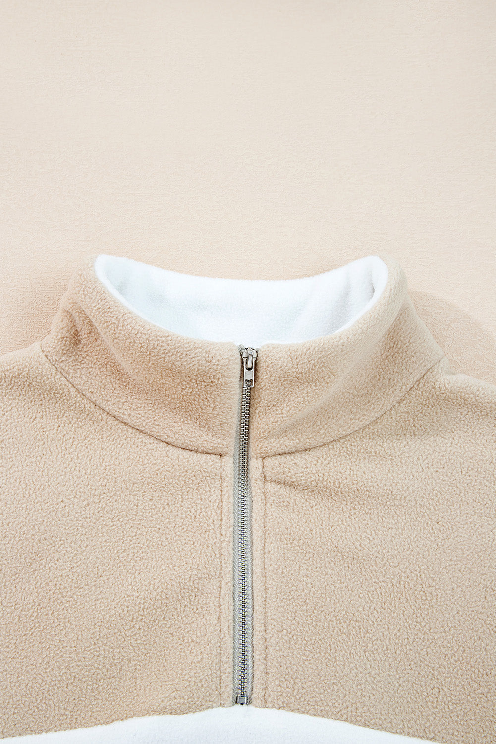Parchment Fleece Colorblock Patchwork Zipped Neck Pullover Sweatshirt-Tops/Sweatshirts & Hoodies-[Adult]-[Female]-2022 Online Blue Zone Planet