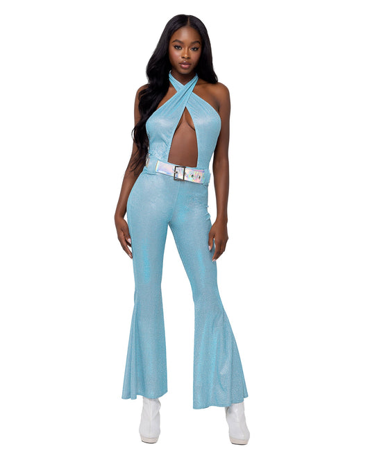 2 Piece Groovy Disco Babe Halloween Costume-[Adult]-[Female]-Blue/Silver-S-2022 Online Blue Zone Planet