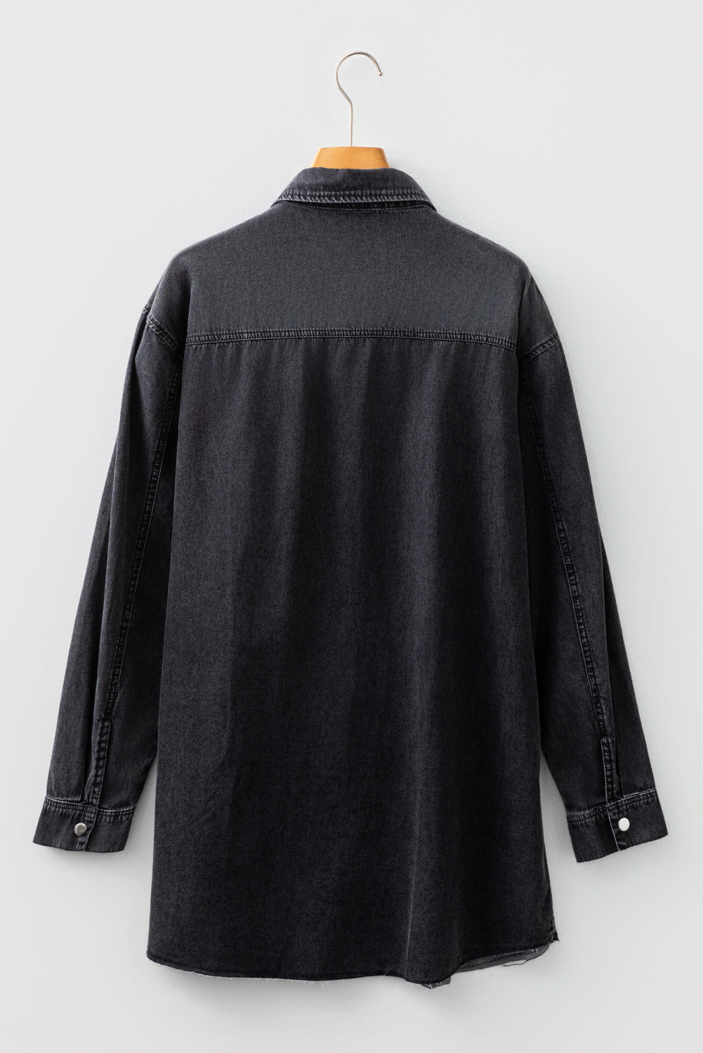 Medium Grey Beau Chest Pocket Raw Hem Denim Loose Shirt Dress-TOPS / DRESSES-[Adult]-[Female]-2022 Online Blue Zone Planet