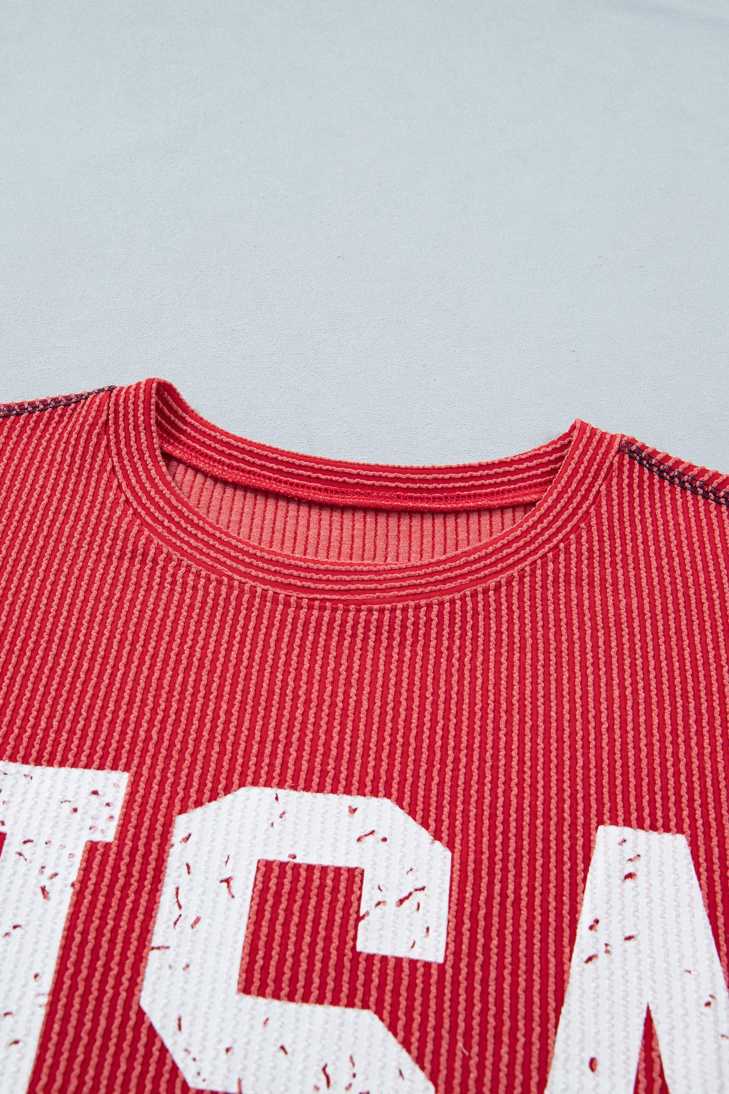 Fiery Red Usa Graphic Half Sleeve Loose Ribbed Top-Tops/Tops & Tees-[Adult]-[Female]-2022 Online Blue Zone Planet