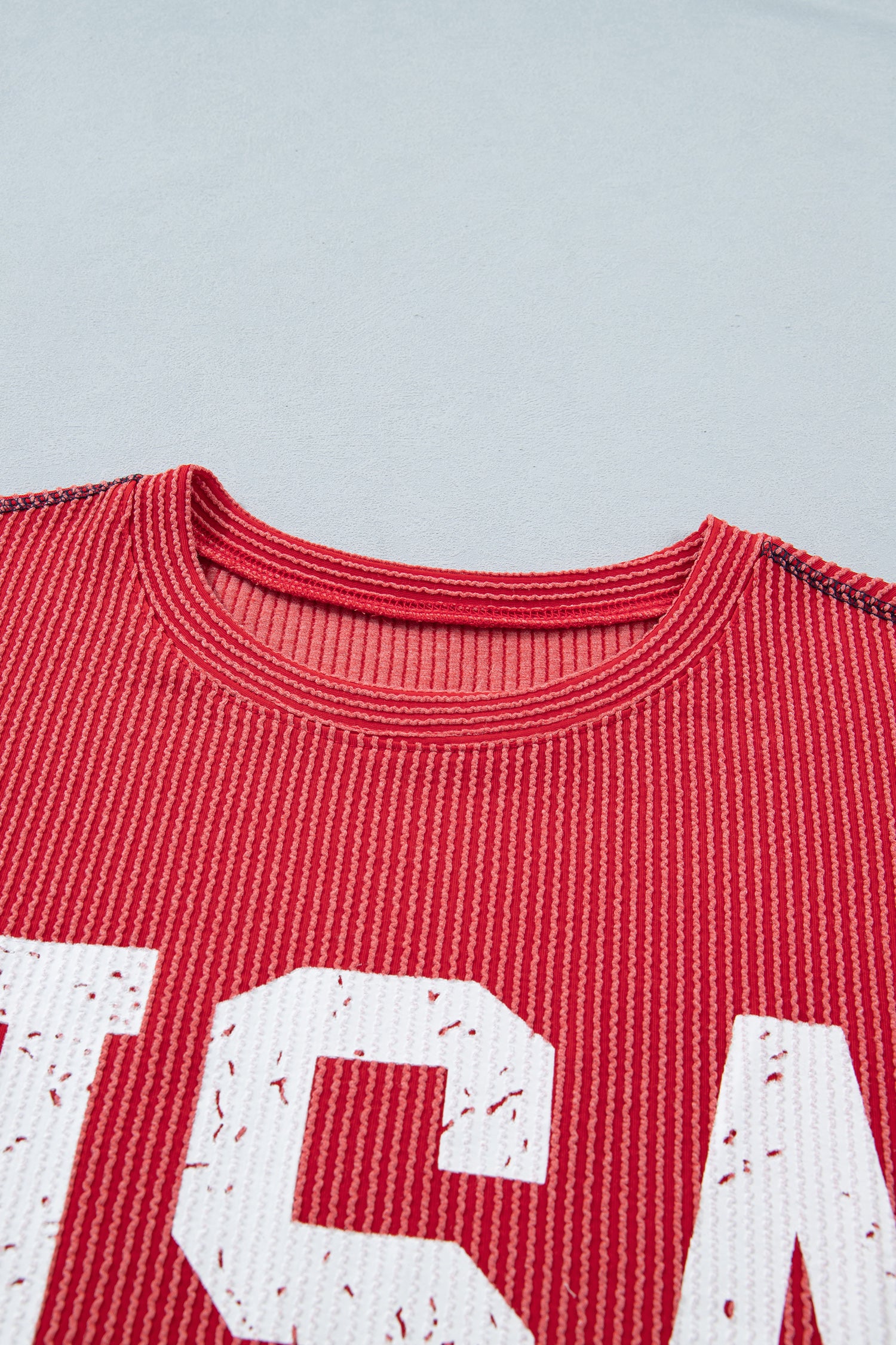 Fiery Red Usa Graphic Half Sleeve Loose Ribbed Top-Tops/Tops & Tees-[Adult]-[Female]-2022 Online Blue Zone Planet