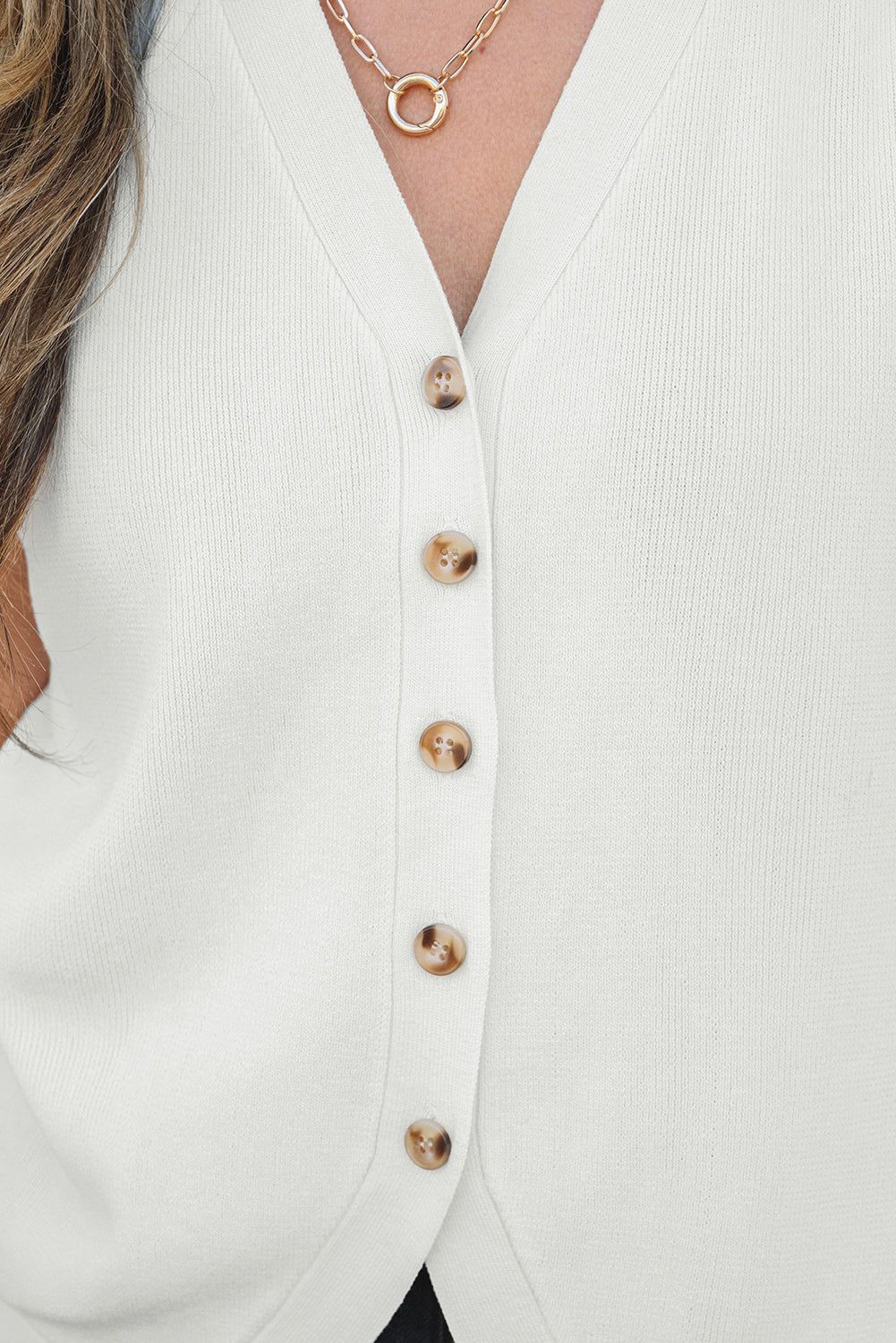 White V Neck Buttoned Sweater Vest-Sweaters & Cardigans/Sweater Vests-[Adult]-[Female]-2022 Online Blue Zone Planet