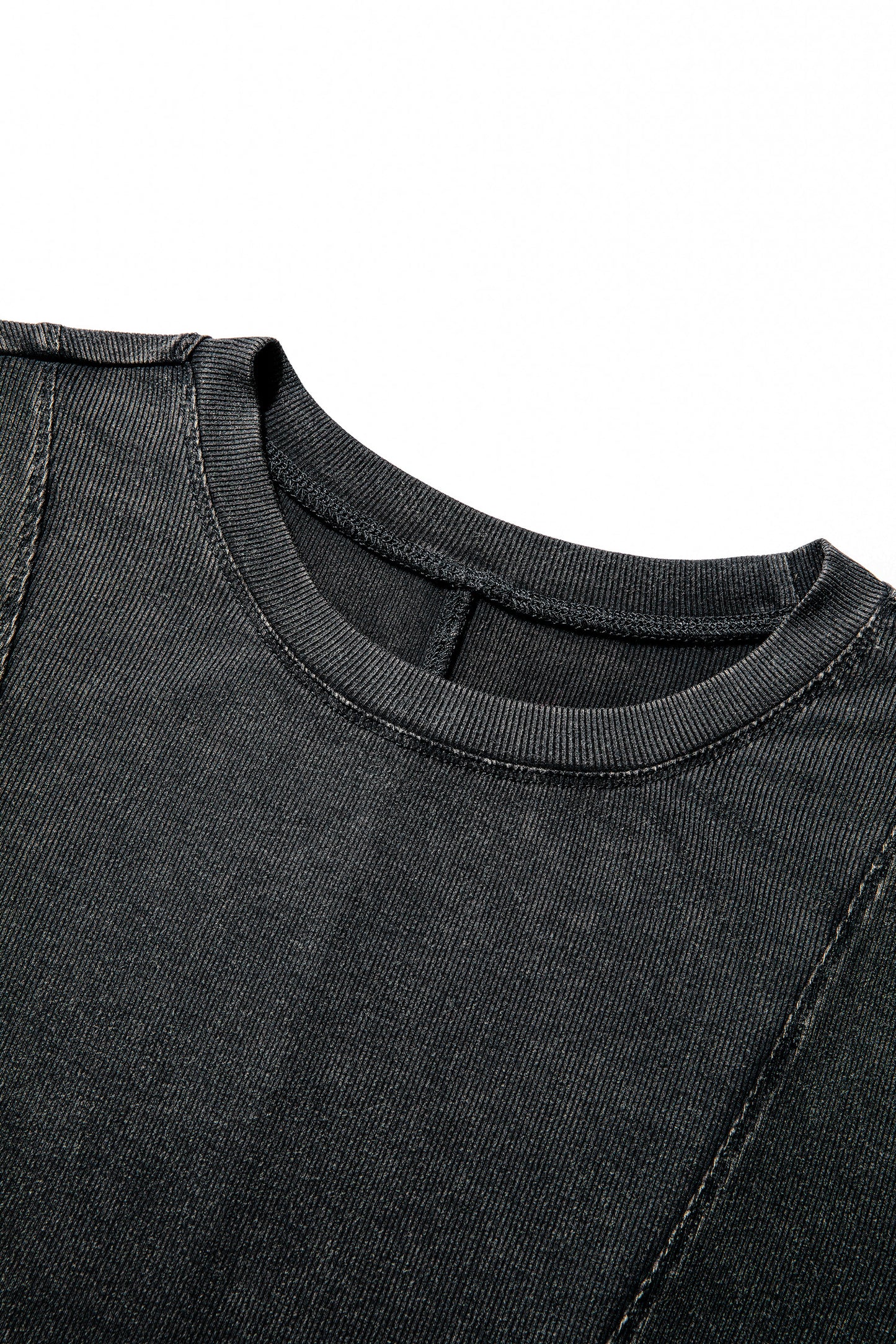 Black Exposed Seam Ribbed Long Sleeve Top