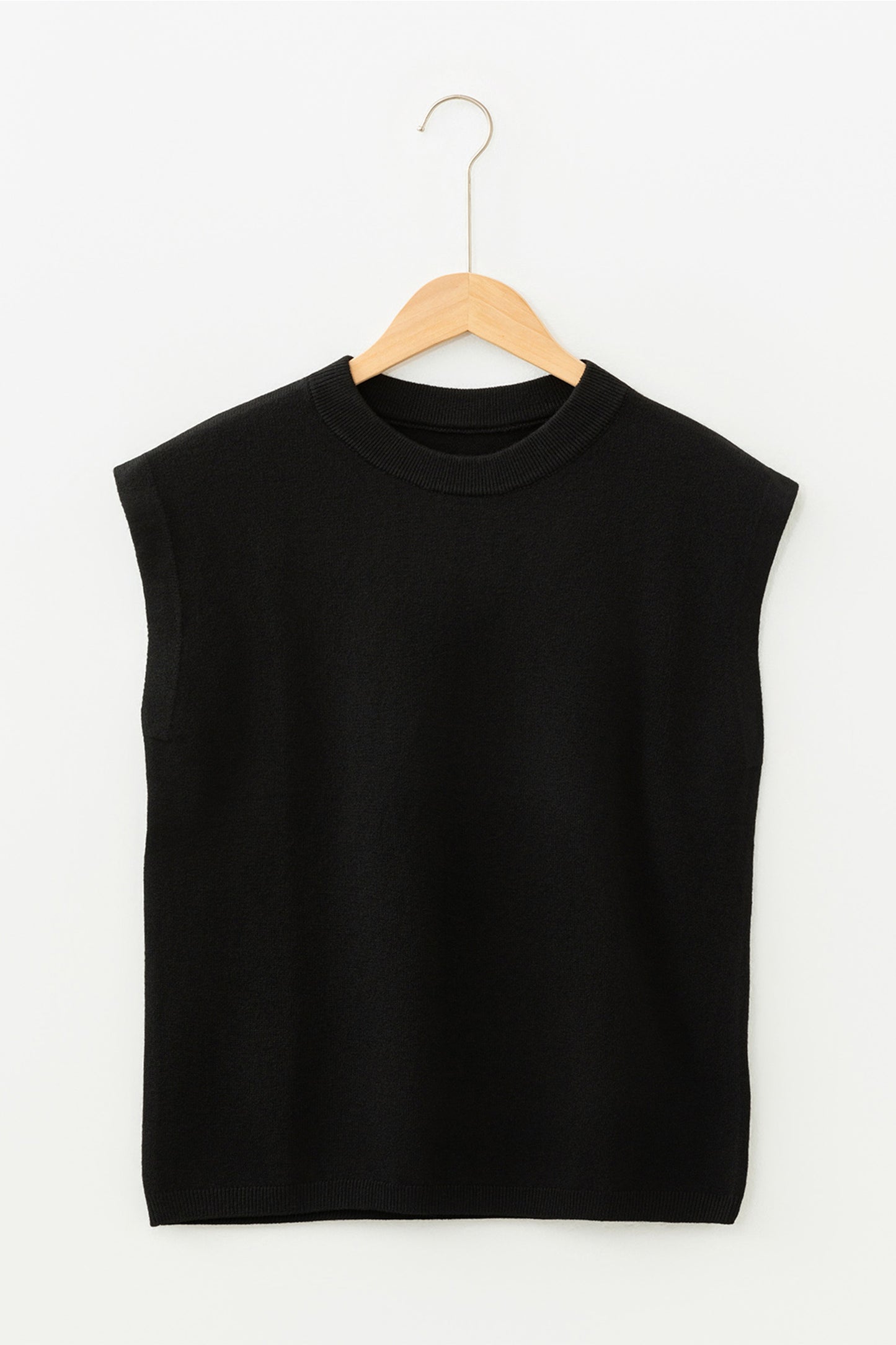 Black Solid Color Crew Neck Knit Cap Sleeve Sweater-TOPS / DRESSES-[Adult]-[Female]-2022 Online Blue Zone Planet