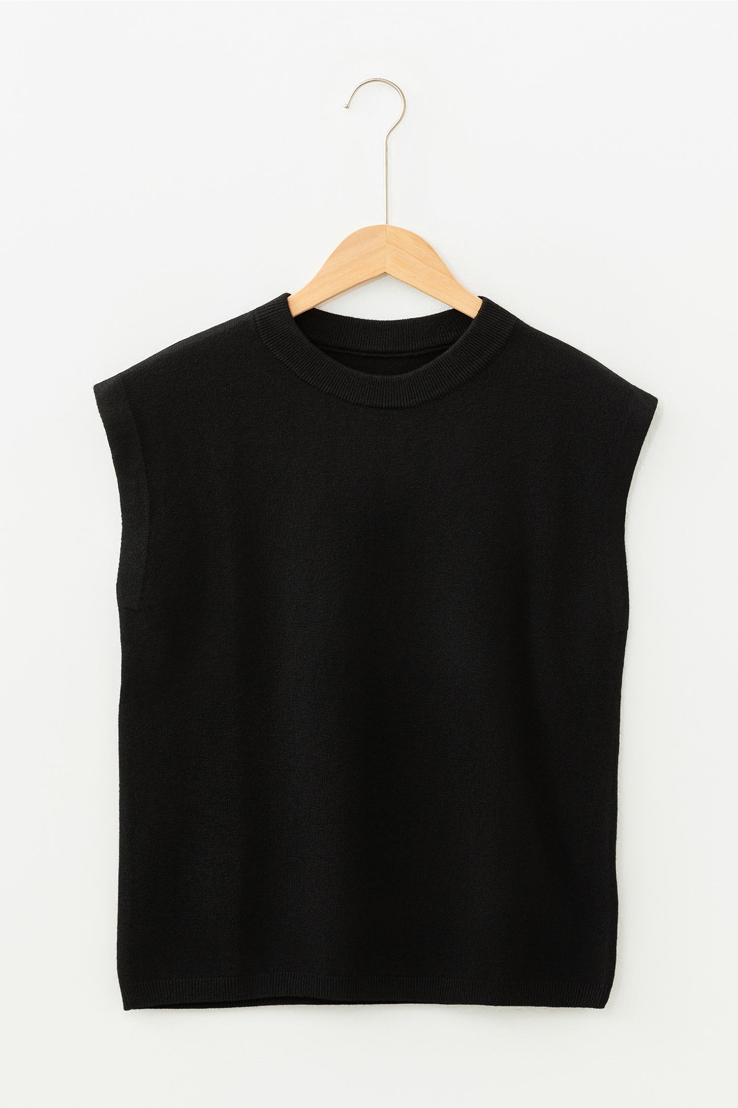 Black Solid Color Crew Neck Knit Cap Sleeve Sweater-TOPS / DRESSES-[Adult]-[Female]-2022 Online Blue Zone Planet