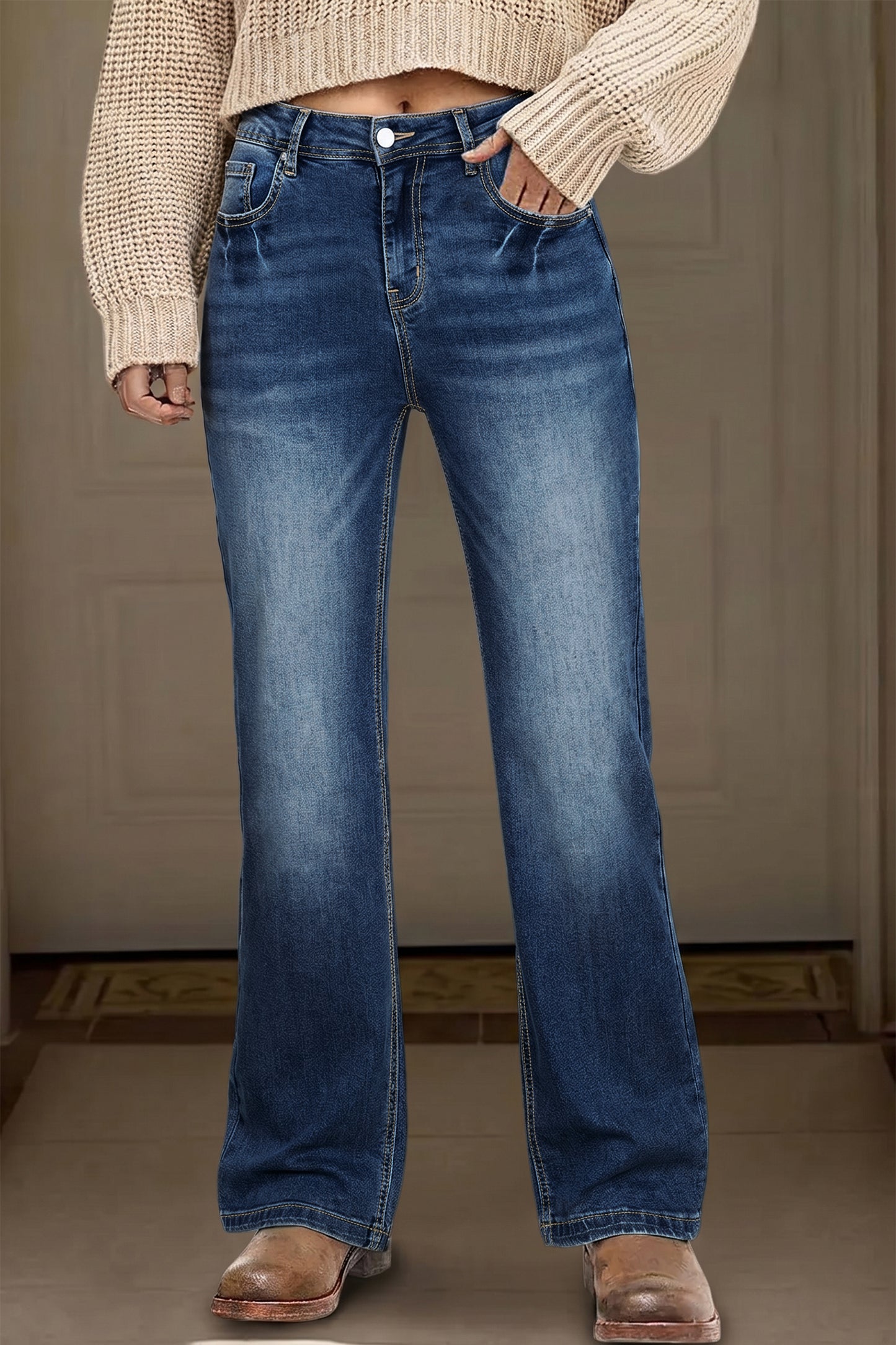 Ashleigh Blue Acid Washed Straight Leg Full Length Casual Jeans-Bottoms/Jeans-[Adult]-[Female]-Ashleigh Blue-4-2022 Online Blue Zone Planet