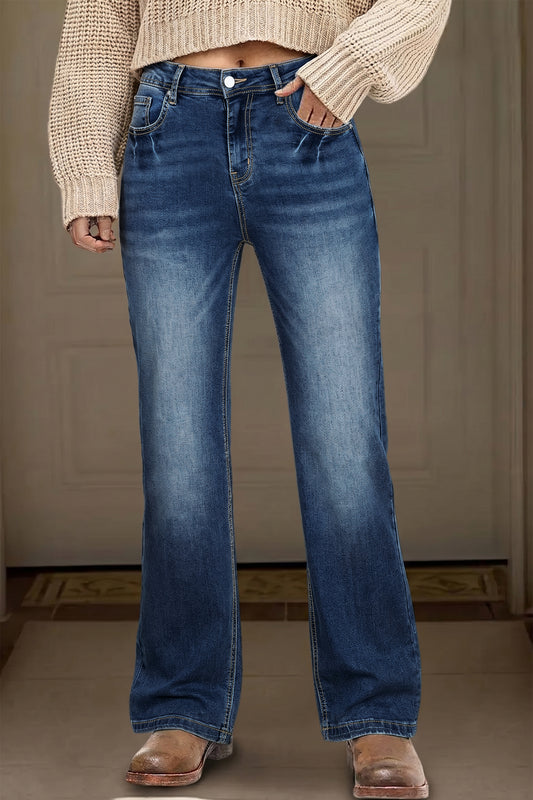 Ashleigh Blue Acid Washed Straight Leg Full Length Casual Jeans-Bottoms/Jeans-[Adult]-[Female]-Ashleigh Blue-4-2022 Online Blue Zone Planet