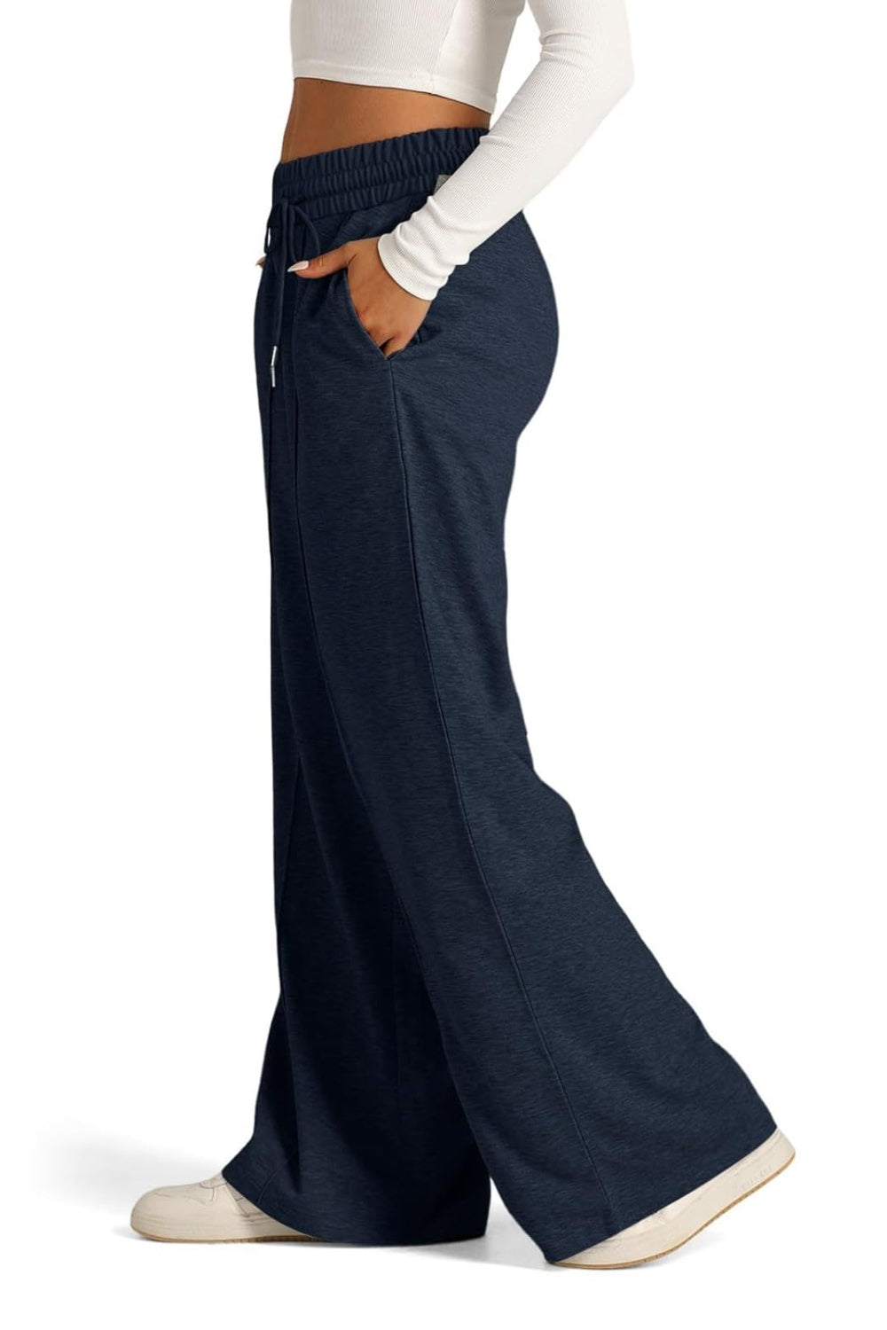 Drawstring Elastic Waist Wide Leg Pants-BOTTOMS SIZES SMALL MEDIUM LARGE-[Adult]-[Female]-2022 Online Blue Zone Planet