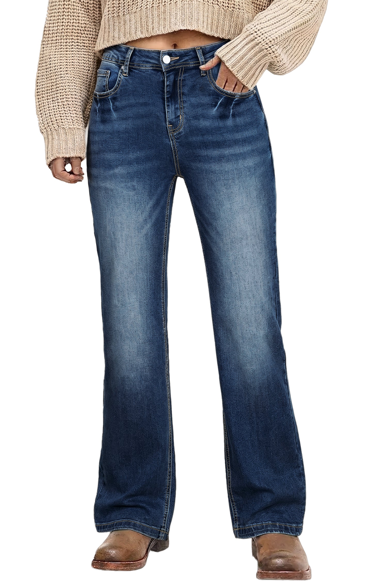 Ashleigh Blue Acid Washed Straight Leg Full Length Casual Jeans-Bottoms/Jeans-[Adult]-[Female]-2022 Online Blue Zone Planet