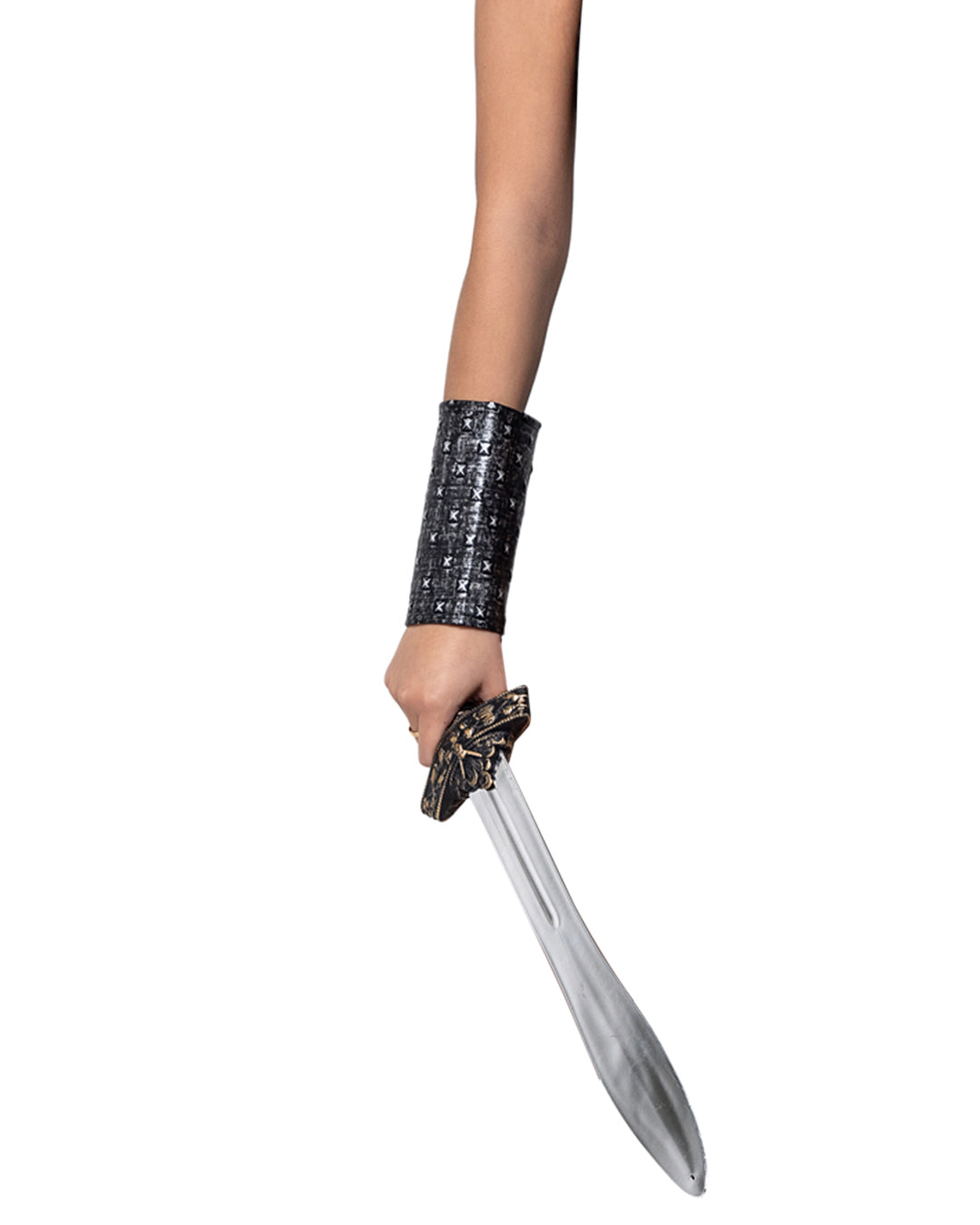 Pair of Warrior Arm Cuffs Halloween Costume-[Adult]-[Female]-Black/Grey-O/S-2022 Online Blue Zone Planet